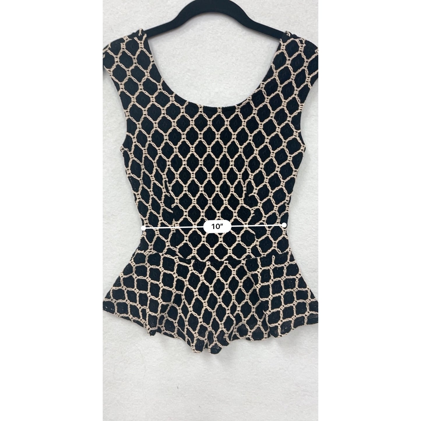 Black & Beige Crochet Peplum Top By Alt.B Womens S #6834