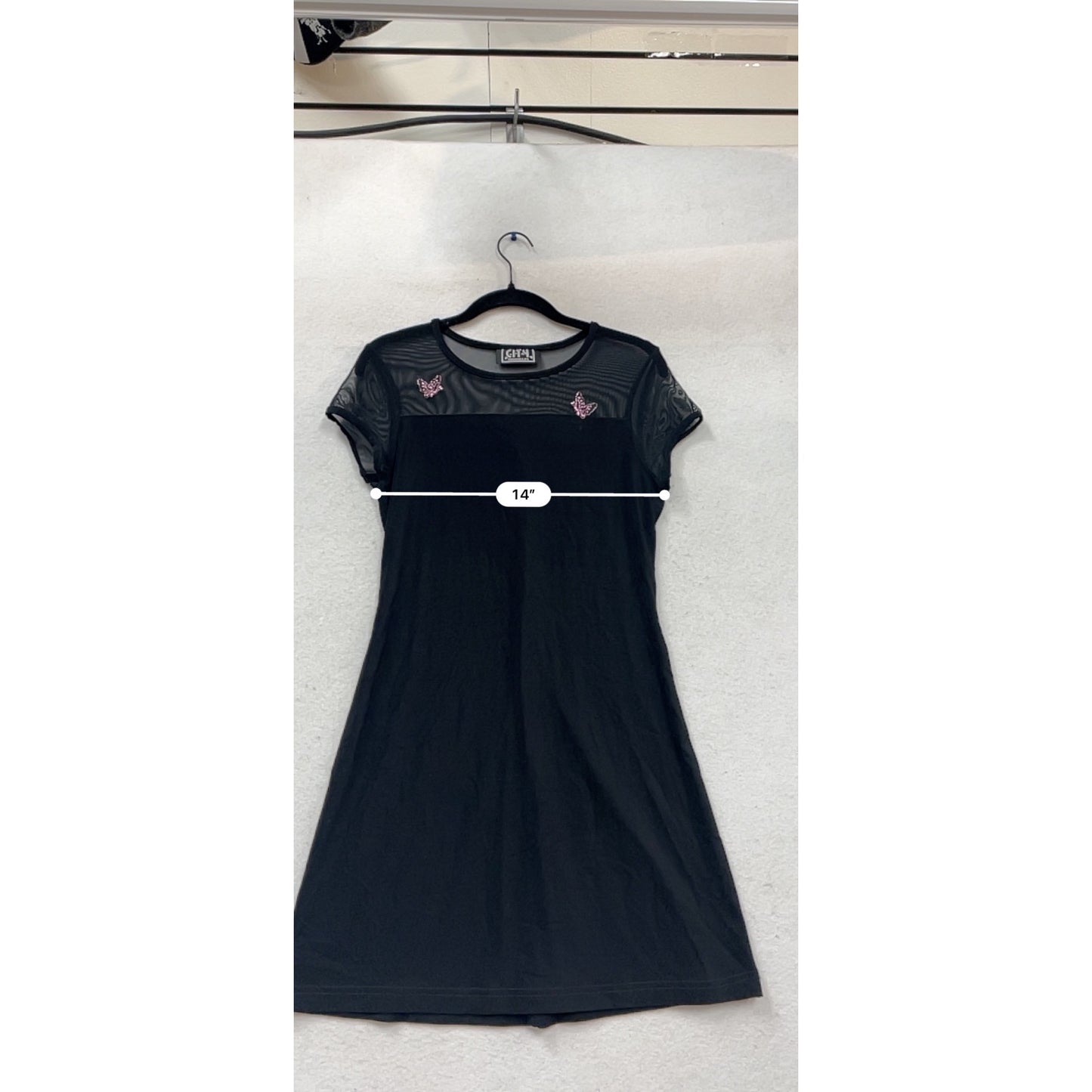 City Triangles Black Mesh Cap Sleeve Butterfly Embroidered A-Line Dress M #145C