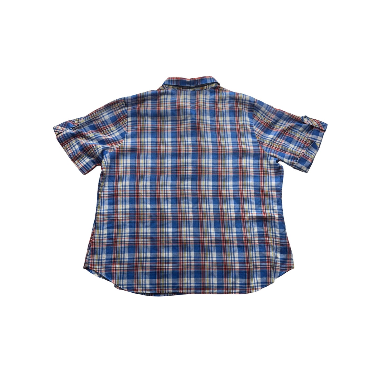 Laura Mae Blue Plaid Short Sleeve Button-Up Shirt Size M #216B