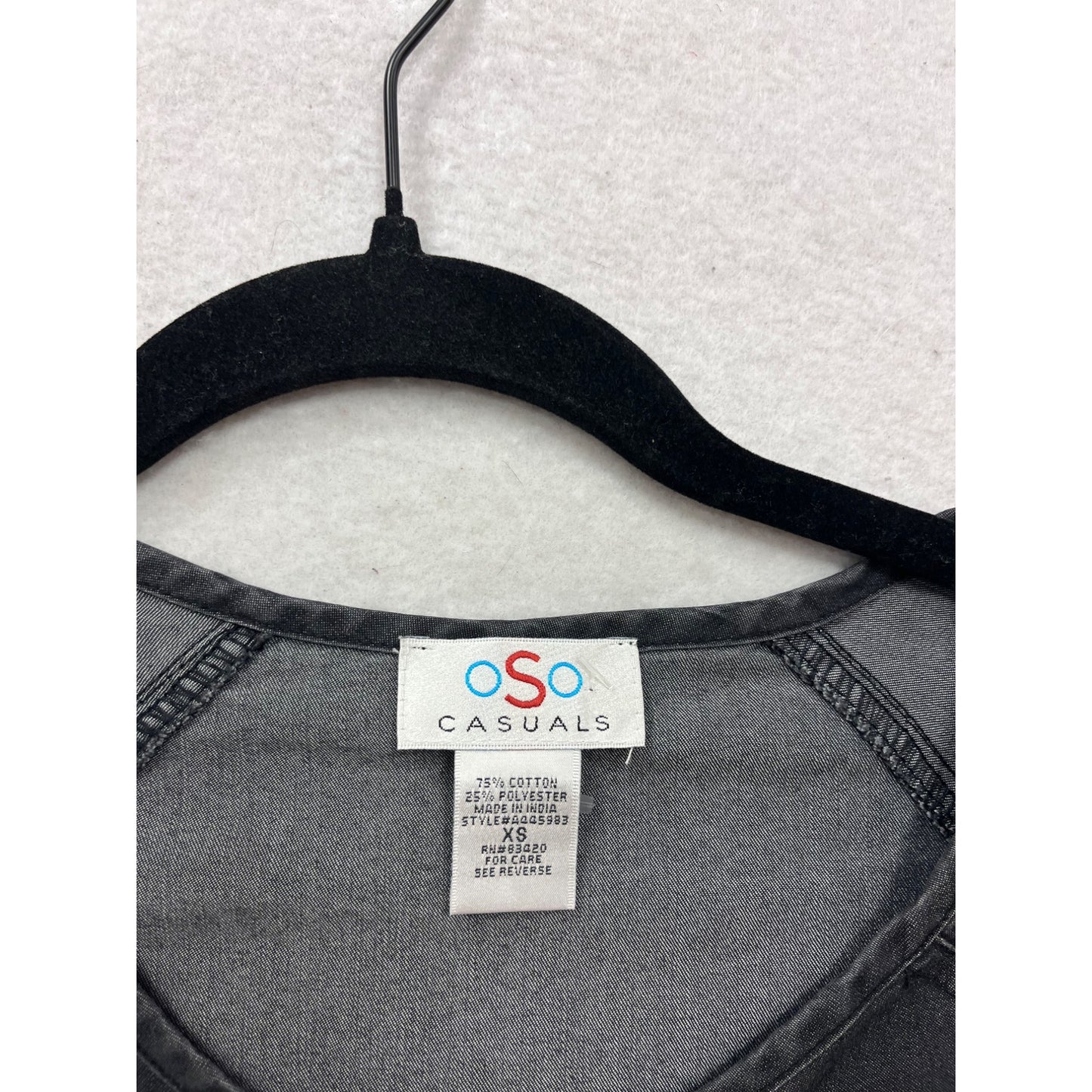 Oso Casuals Womens Black Tunic Top With Denim Stitching Detail XS #792A