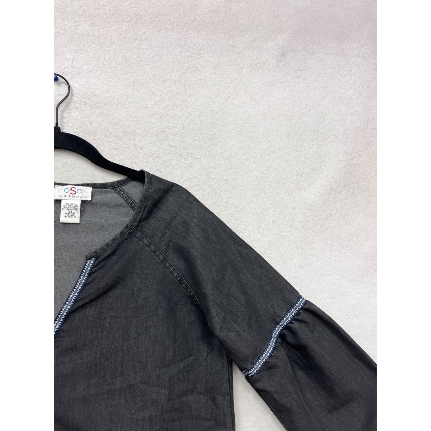 Oso Casuals Womens Black Tunic Top With Denim Stitching Detail XS #792A
