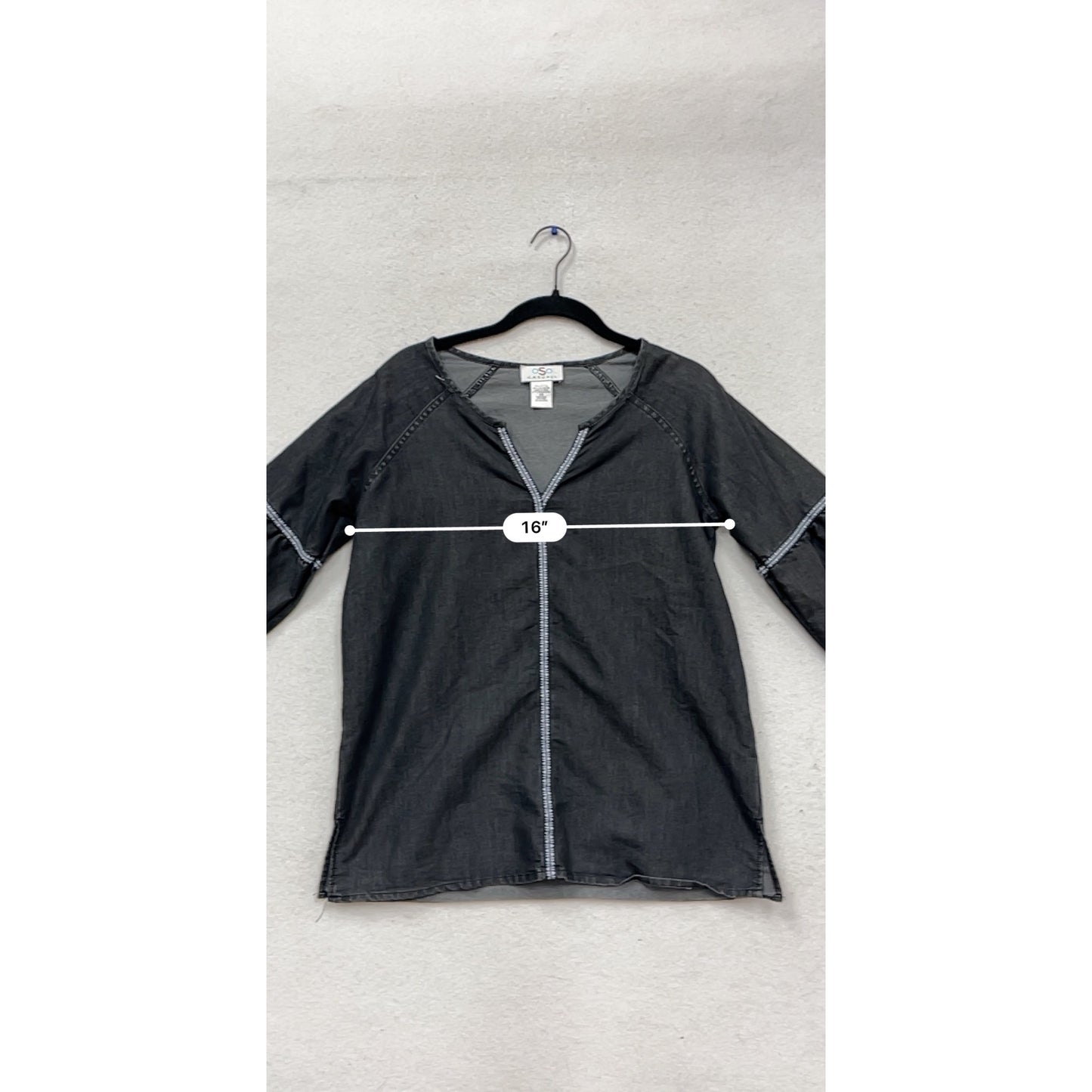 Oso Casuals Womens Black Tunic Top With Denim Stitching Detail XS #792A