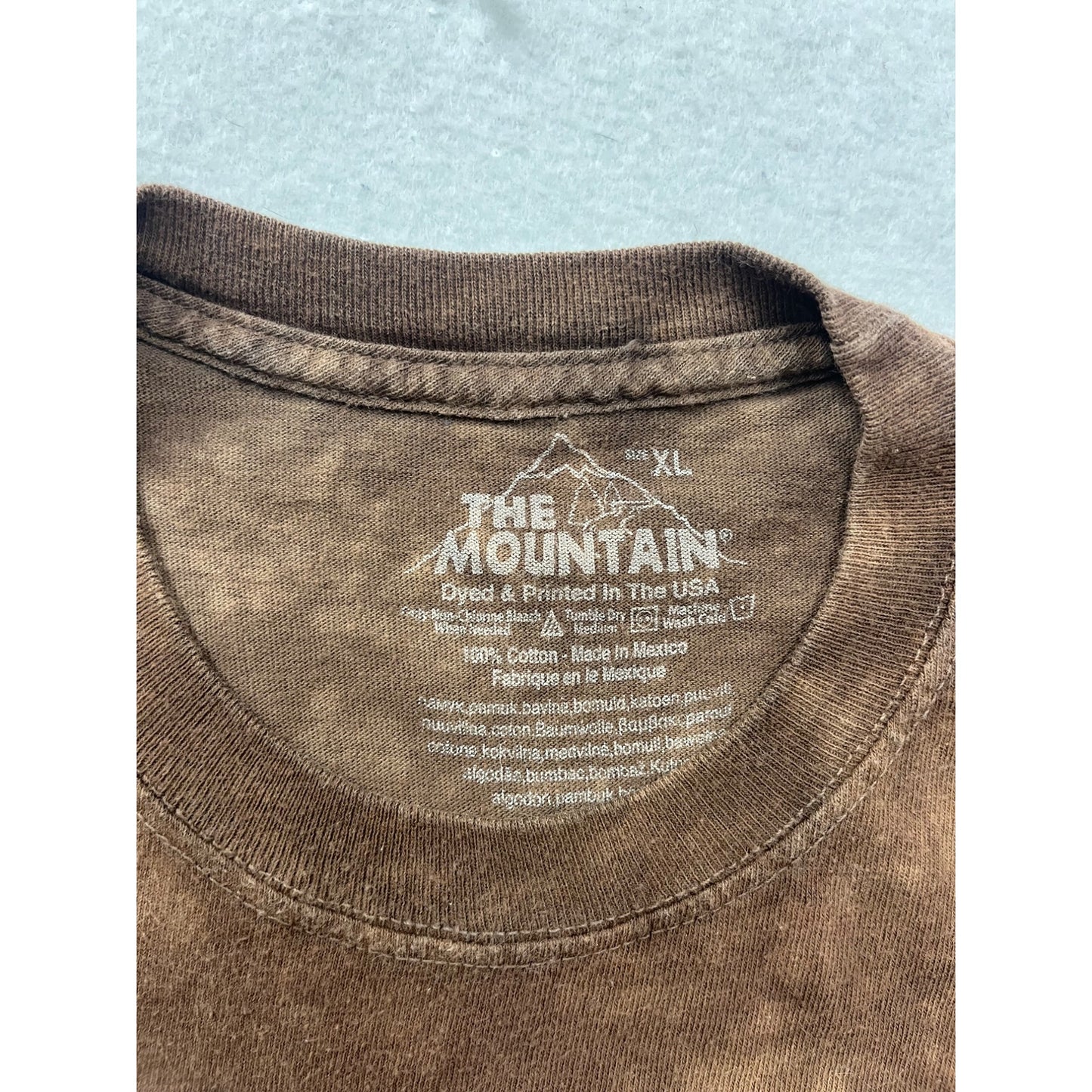 The Mountain Eagle & Flag Tie-Dye T-Shirt Cotton Brown Red White Blue #8310