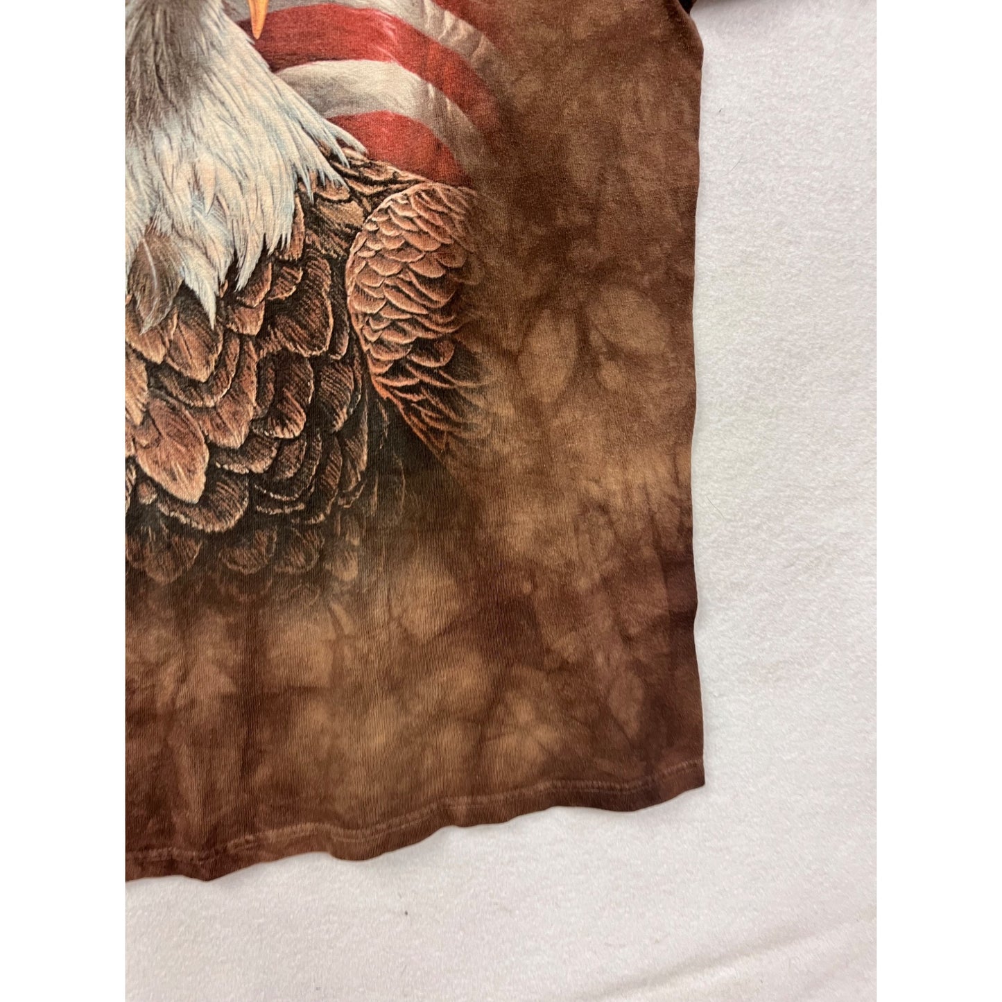 The Mountain Eagle & Flag Tie-Dye T-Shirt Cotton Brown Red White Blue #8310