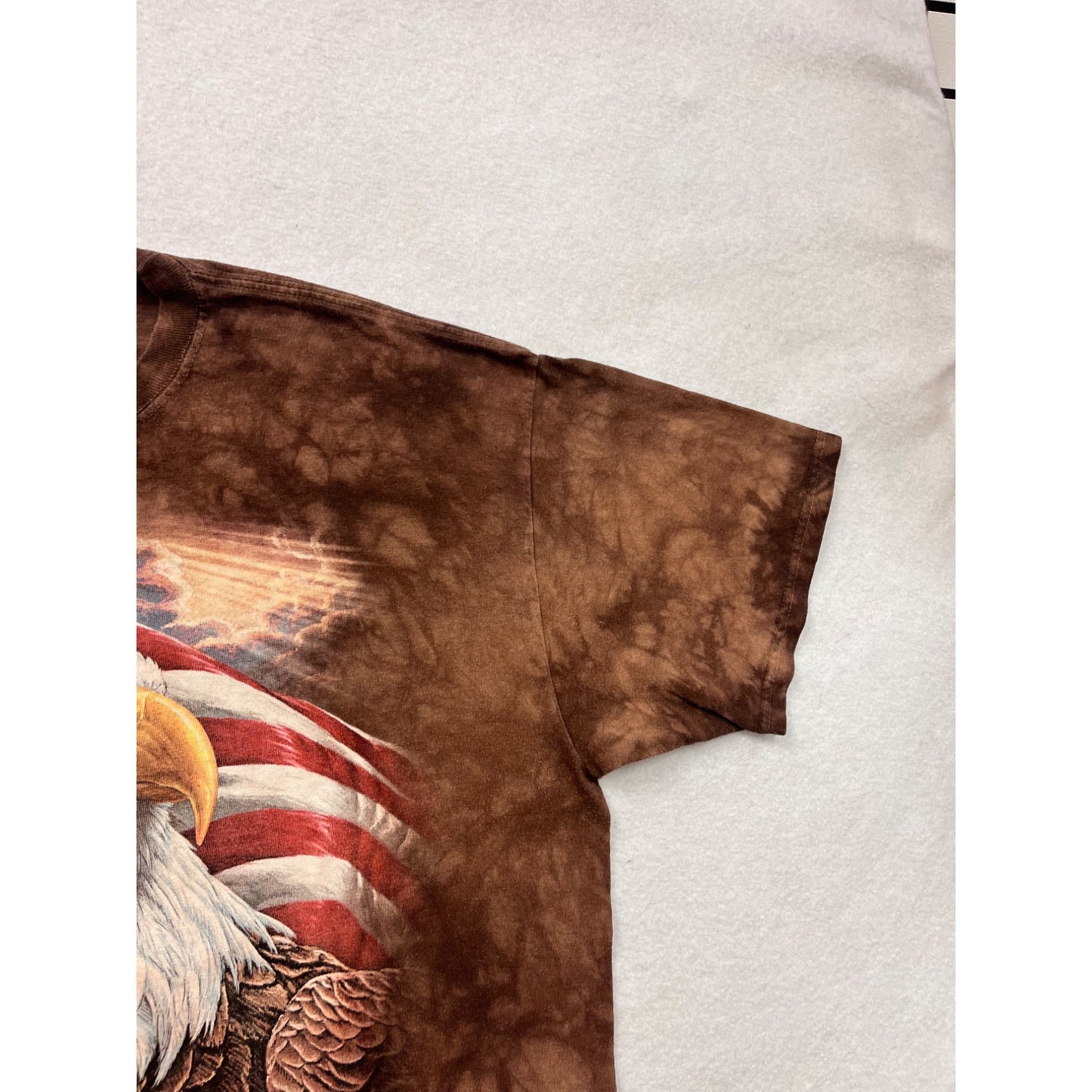 The Mountain Eagle & Flag Tie-Dye T-Shirt Cotton Brown Red White Blue #8310
