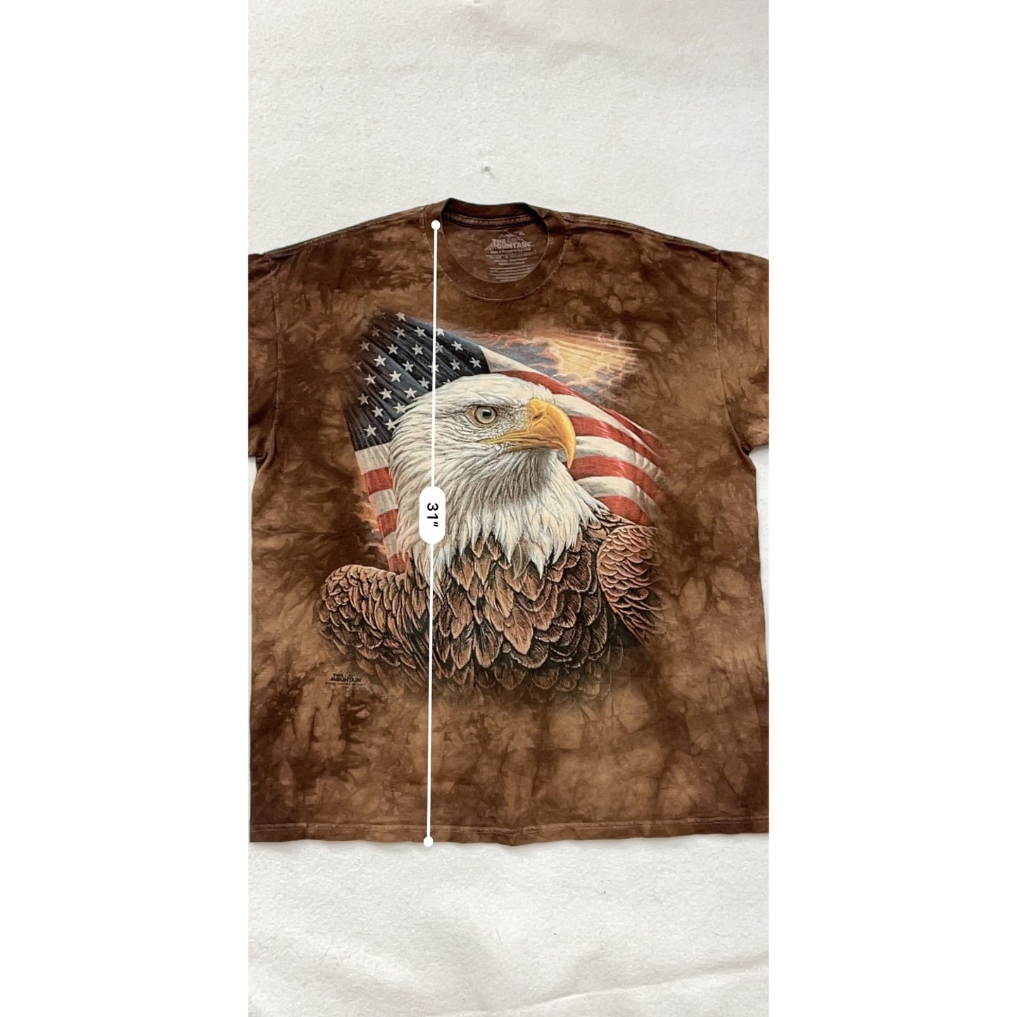 The Mountain Eagle & Flag Tie-Dye T-Shirt Cotton Brown Red White Blue #8310