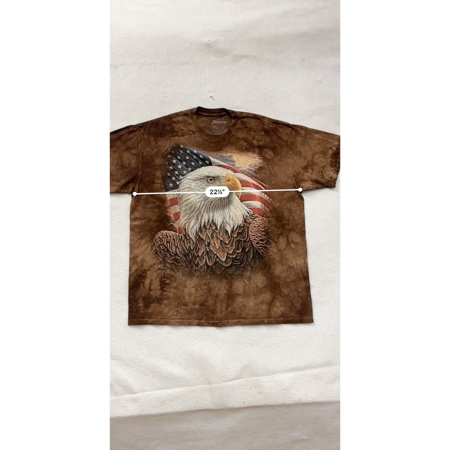 The Mountain Eagle & Flag Tie-Dye T-Shirt Cotton Brown Red White Blue #8310