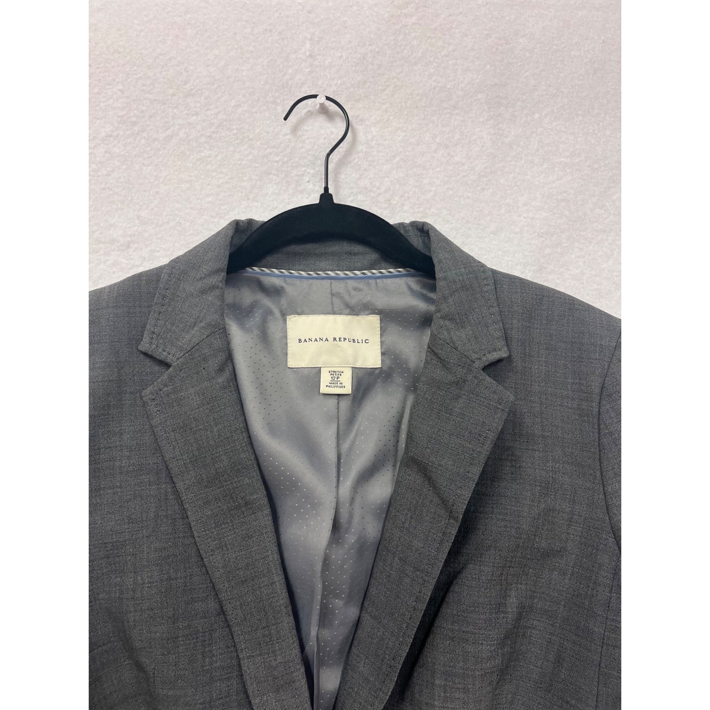 Banana Republic Womens 12P Stretch Wool & Spandex Gray Blazer Jacket With Single Button Closure #6684