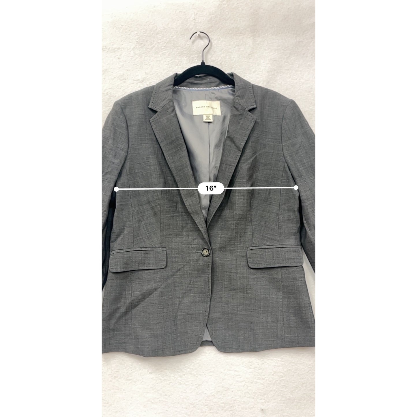 Banana Republic Womens 12P Stretch Wool & Spandex Gray Blazer Jacket With Single Button Closure #6684