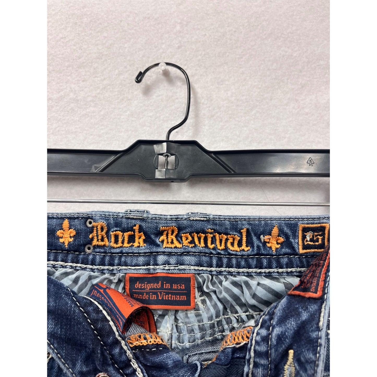 Rock Revival Womens Blue Bootcut Jeans Size 2 With Embellished Pockets & Contrast Stitching #6608