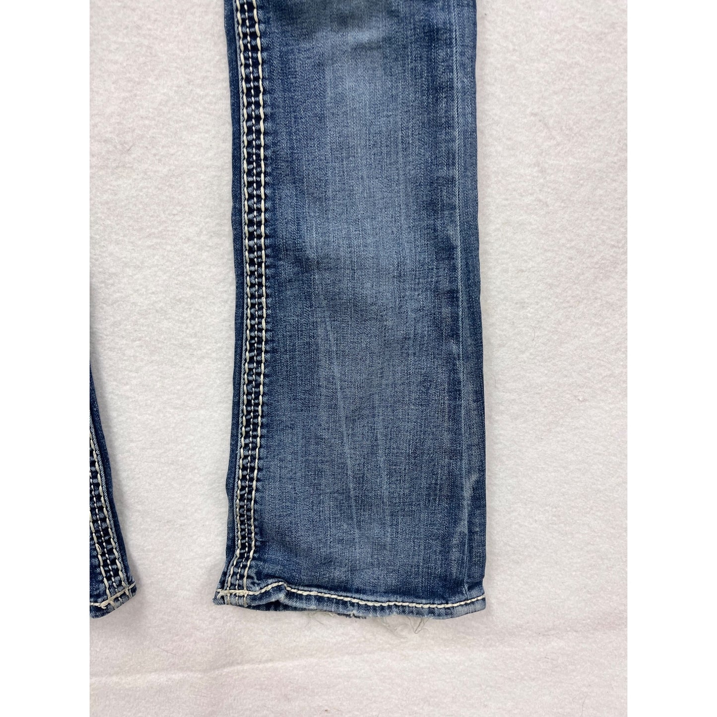 Rock Revival Womens Blue Bootcut Jeans Size 2 With Embellished Pockets & Contrast Stitching #6608