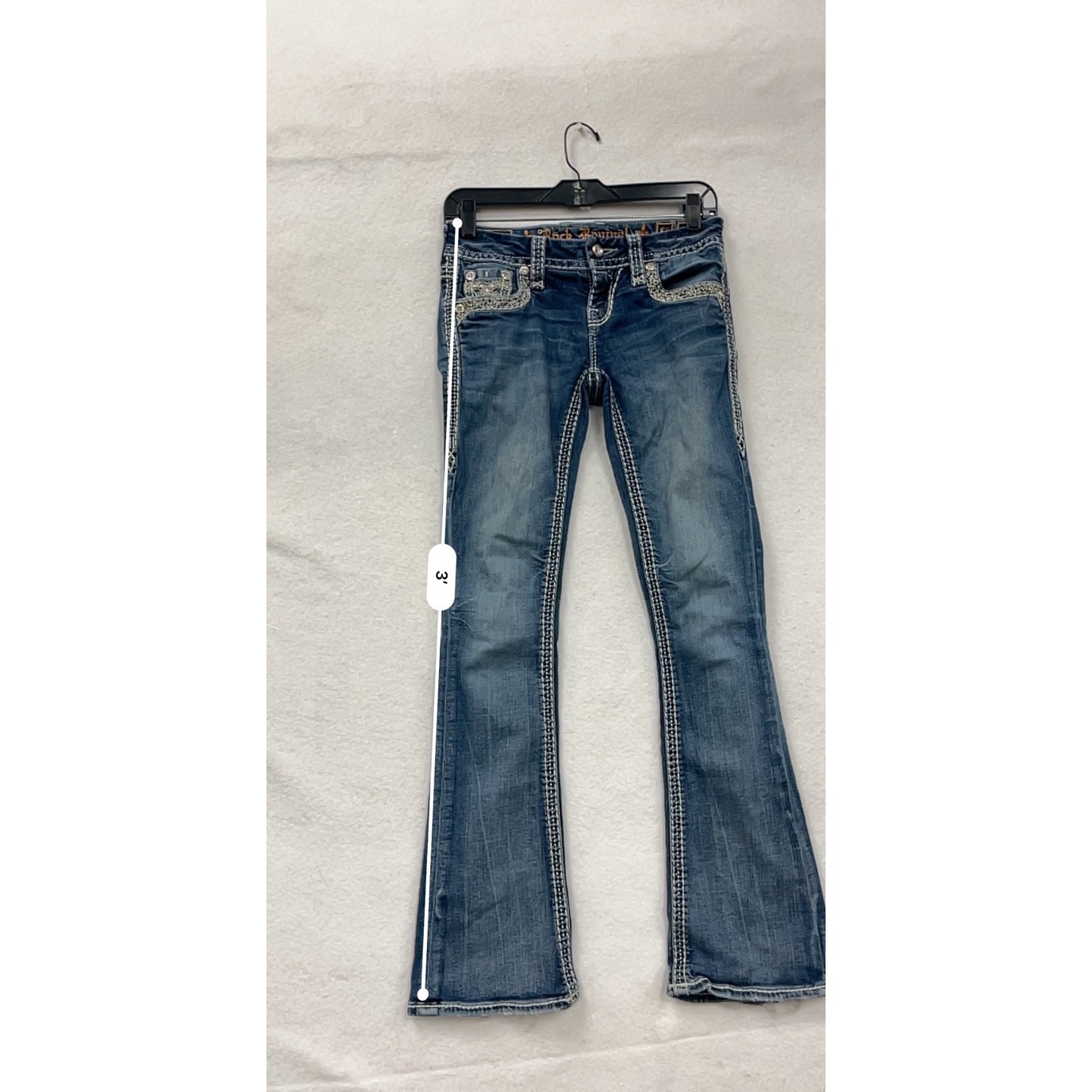 Rock Revival Womens Blue Bootcut Jeans Size 2 With Embellished Pockets & Contrast Stitching #6608