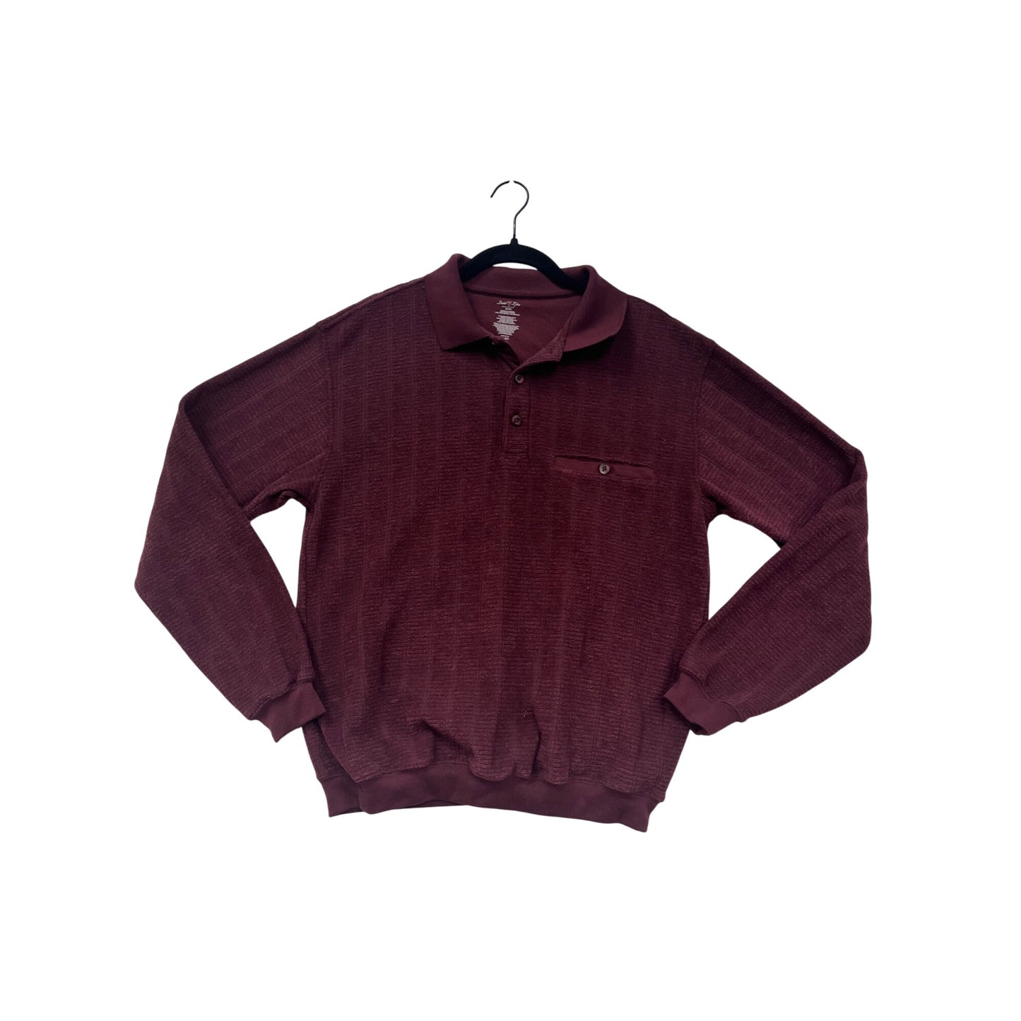 David Taylor Burgundy Textured Long Sleeve Polo Shirt M #6955