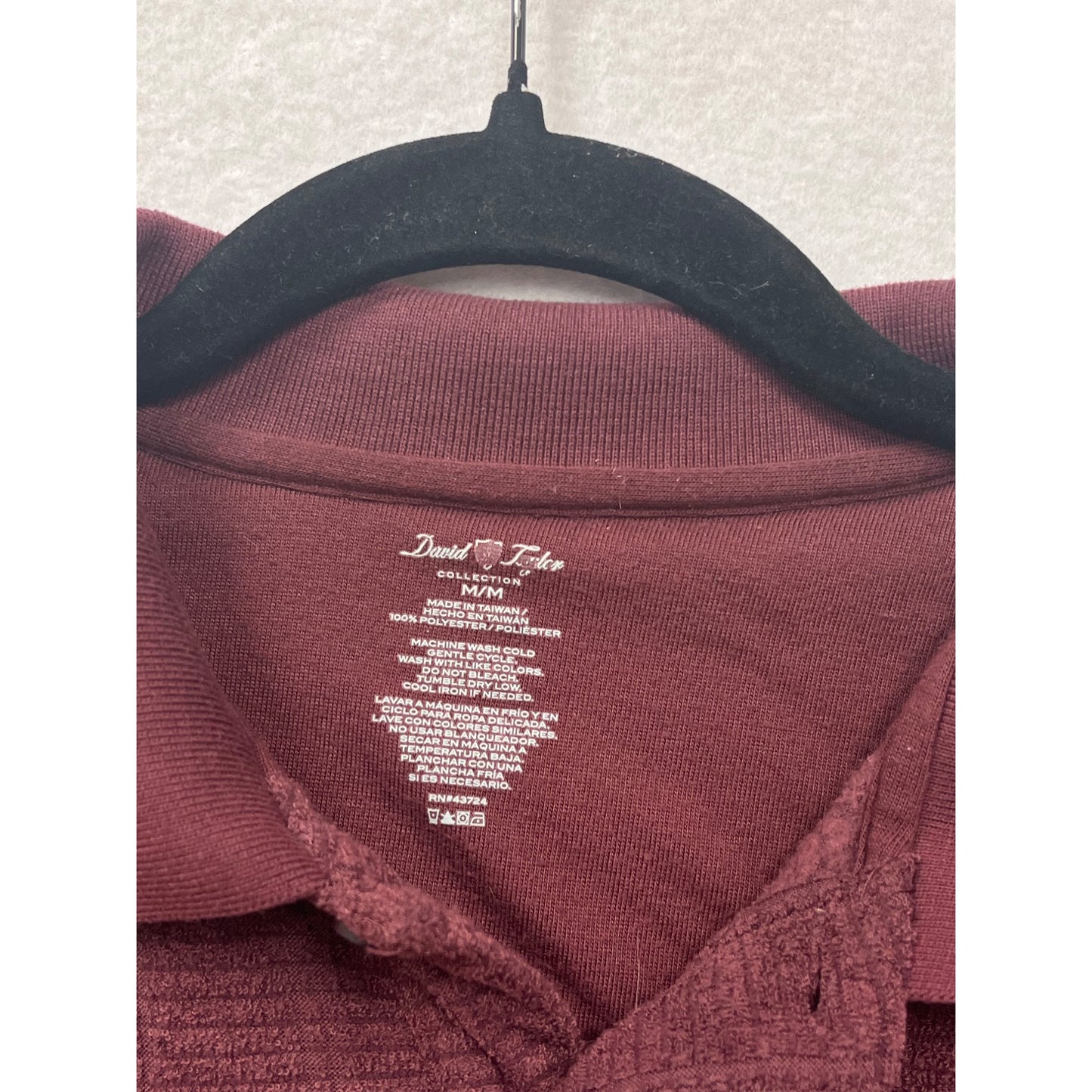 David Taylor Burgundy Textured Long Sleeve Polo Shirt M #6955