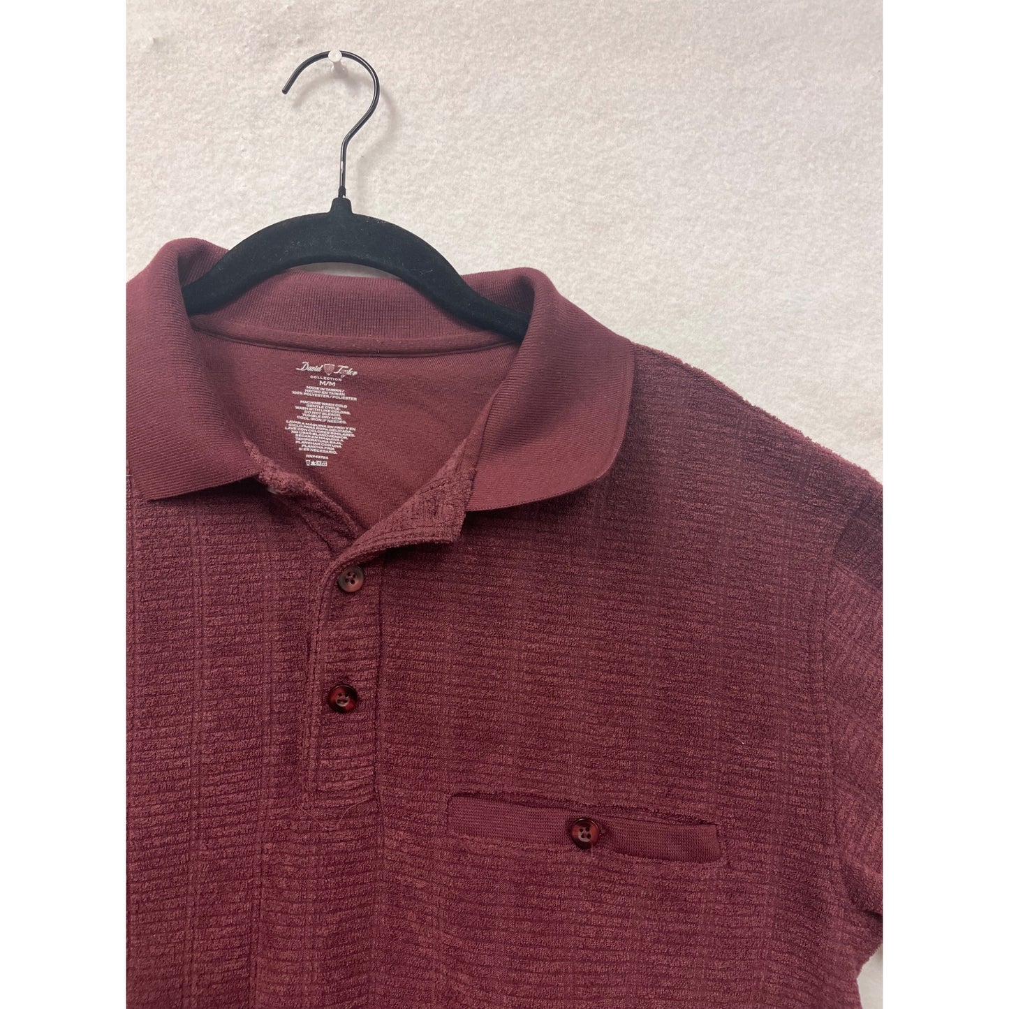 David Taylor Burgundy Textured Long Sleeve Polo Shirt M #6955