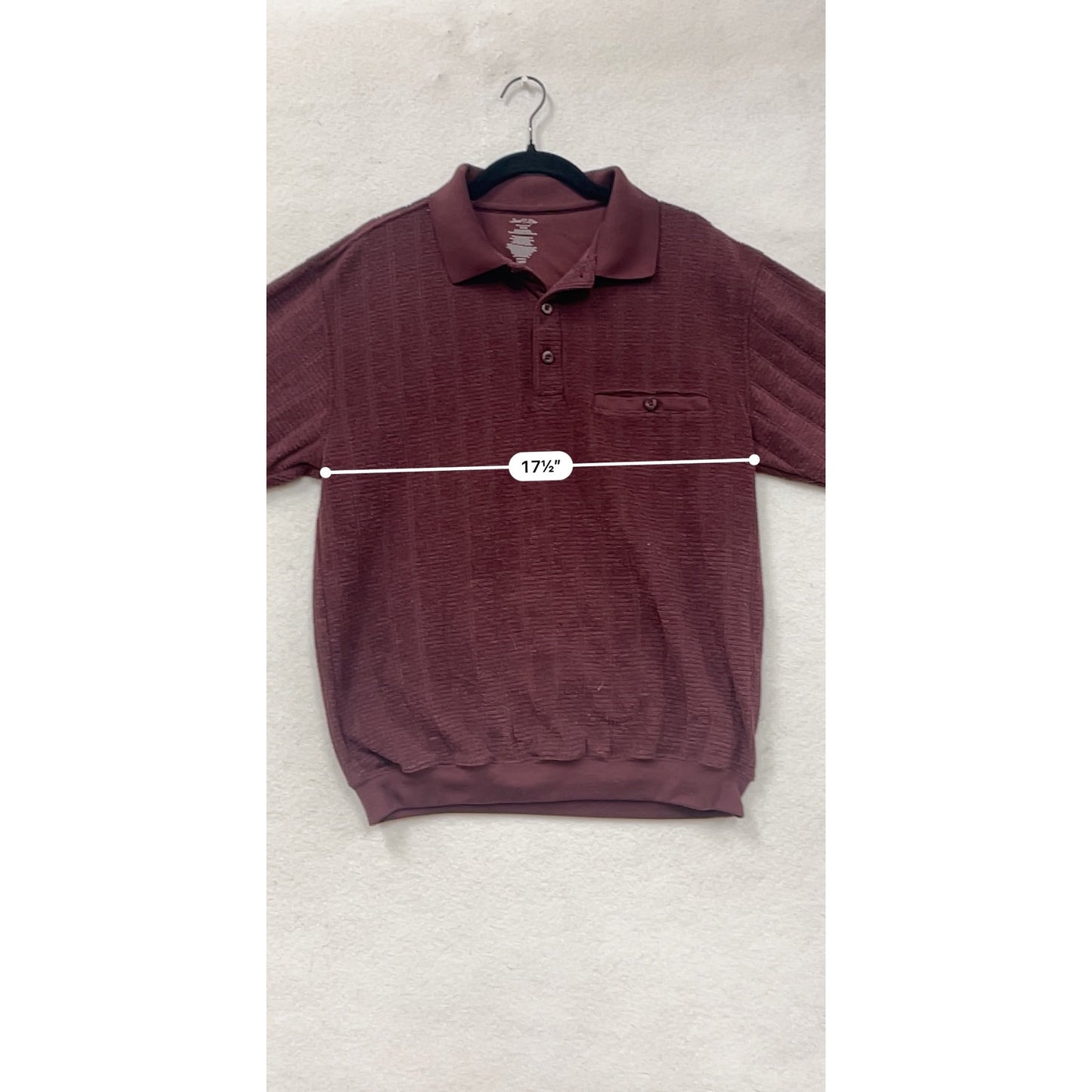 David Taylor Burgundy Textured Long Sleeve Polo Shirt M #6955