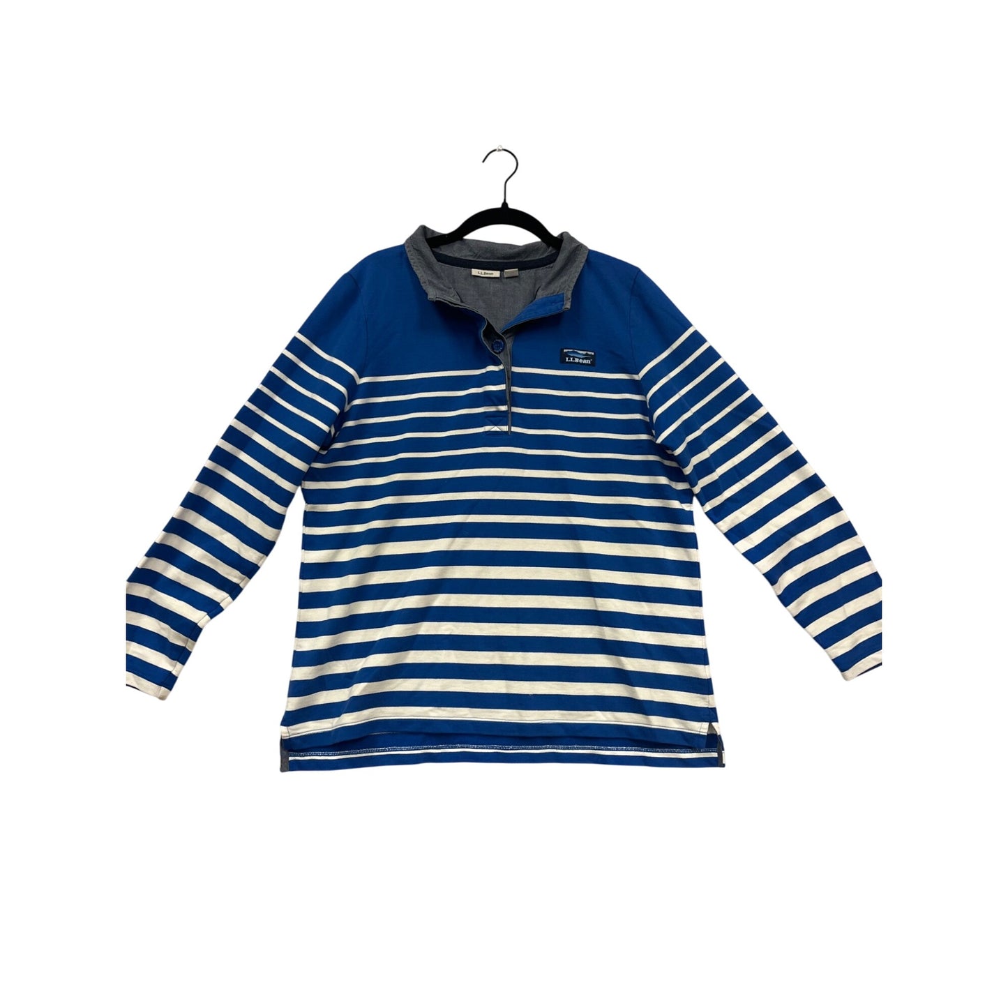 L.L. Bean Mens Blue & White Striped Long Sleeve Shirt #280A