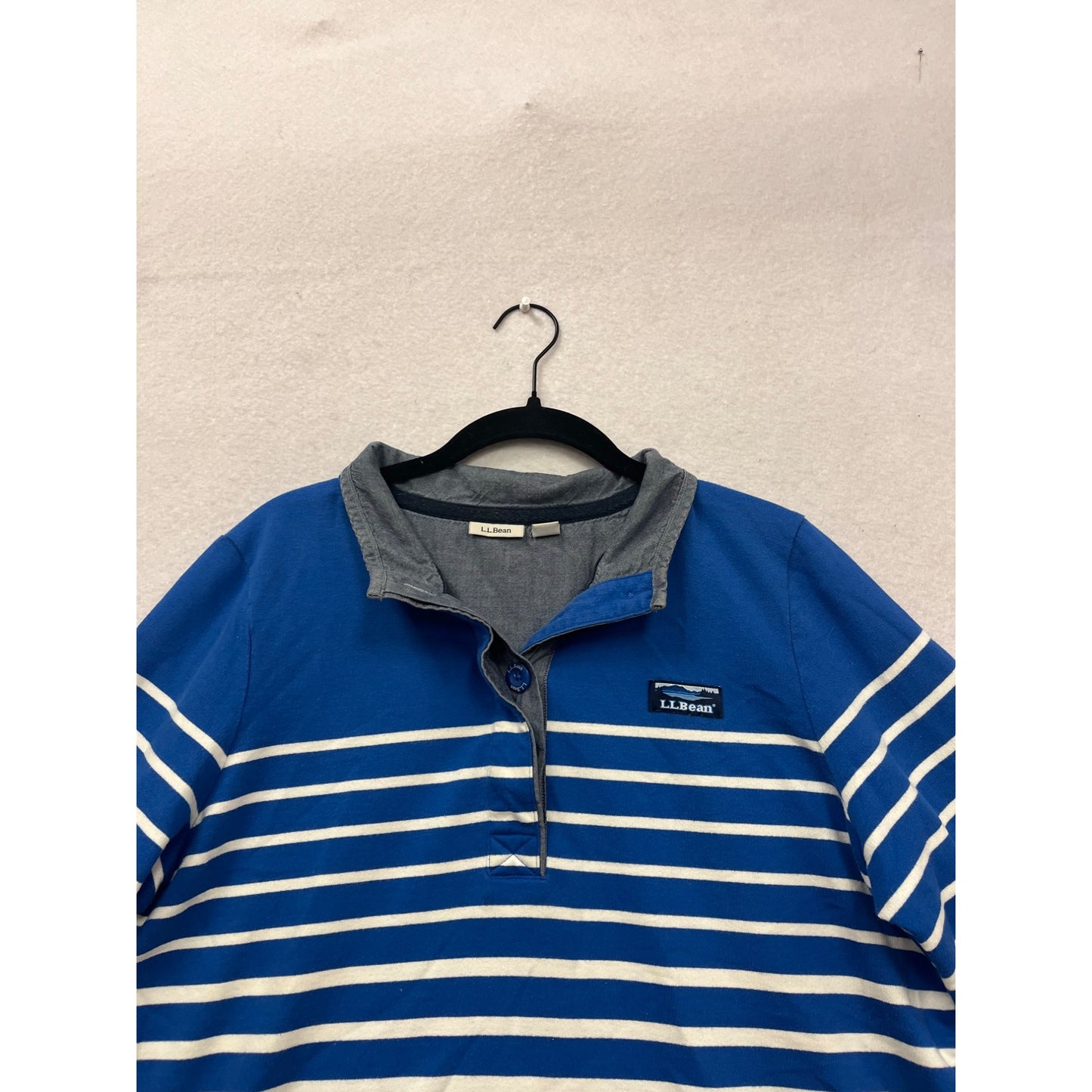 L.L. Bean Mens Blue & White Striped Long Sleeve Shirt #280A