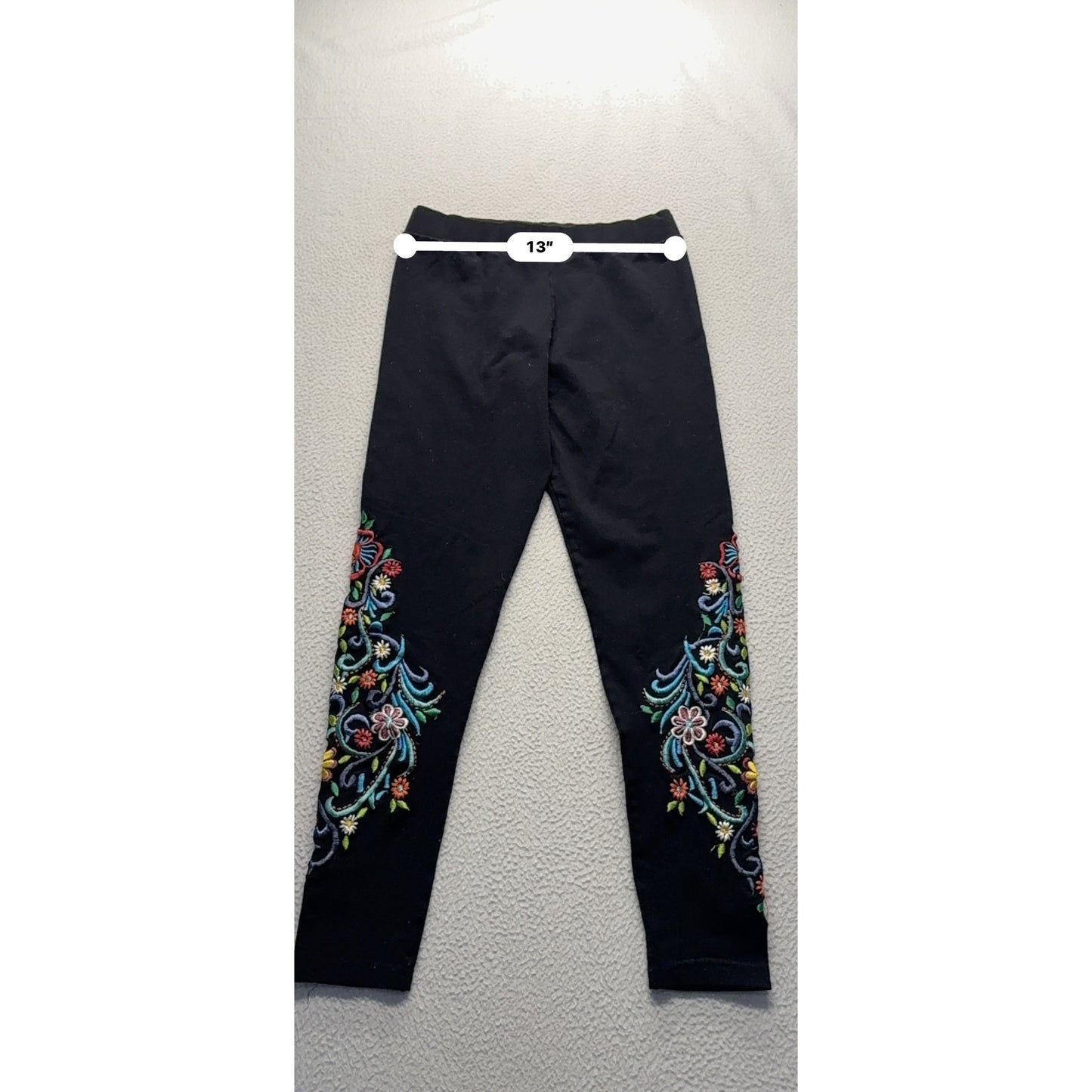 Brazilrox Black Embroidered Floral Leggings Size Z #9082