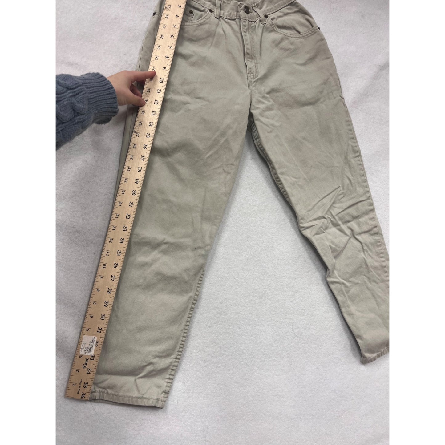 Chic Womens Beige High-Waist Cotton Pants Size 8 Relaxed Fit #6567