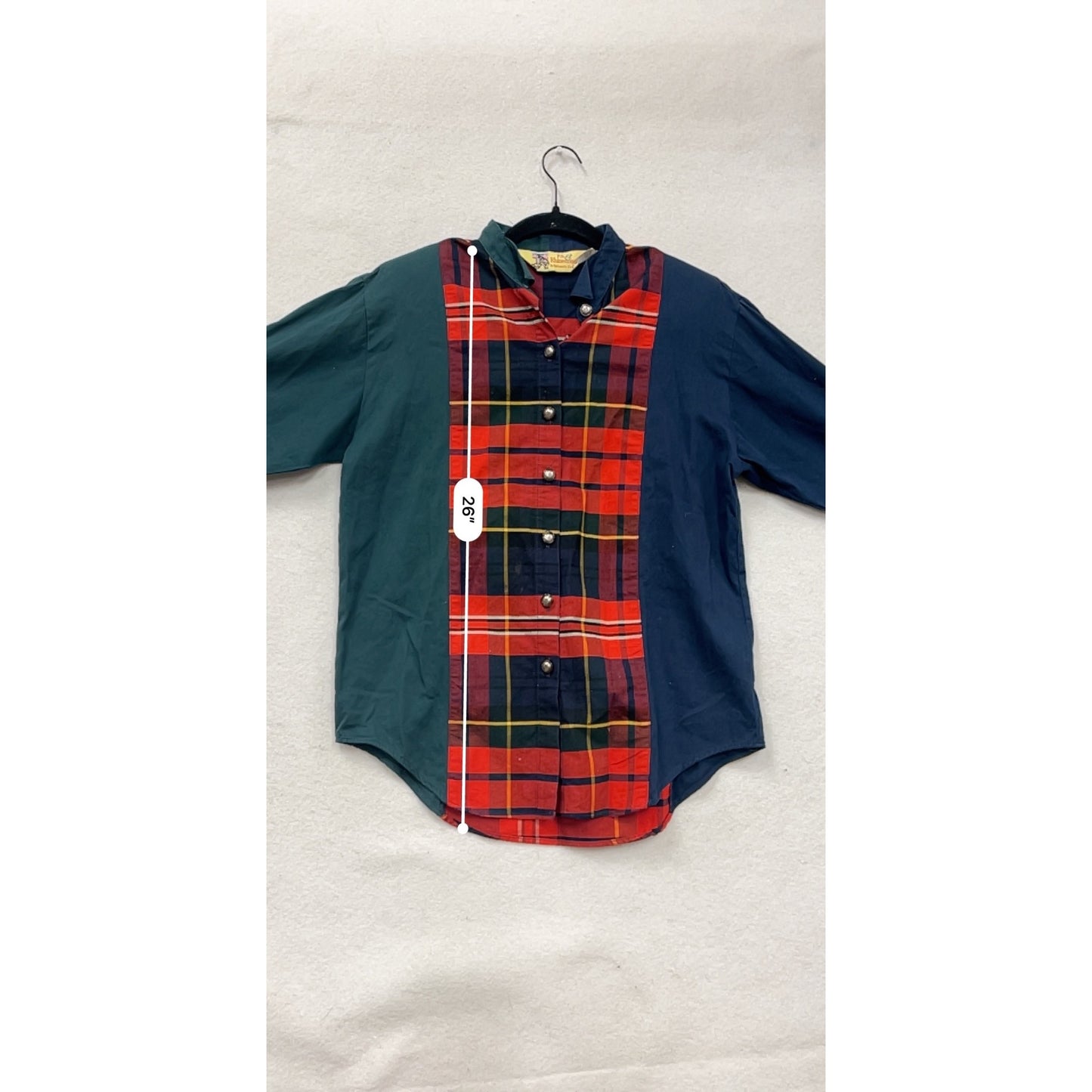 Vintage P.S. Rhinestones Womens Plaid & Solid Button-Up Shirt #28A