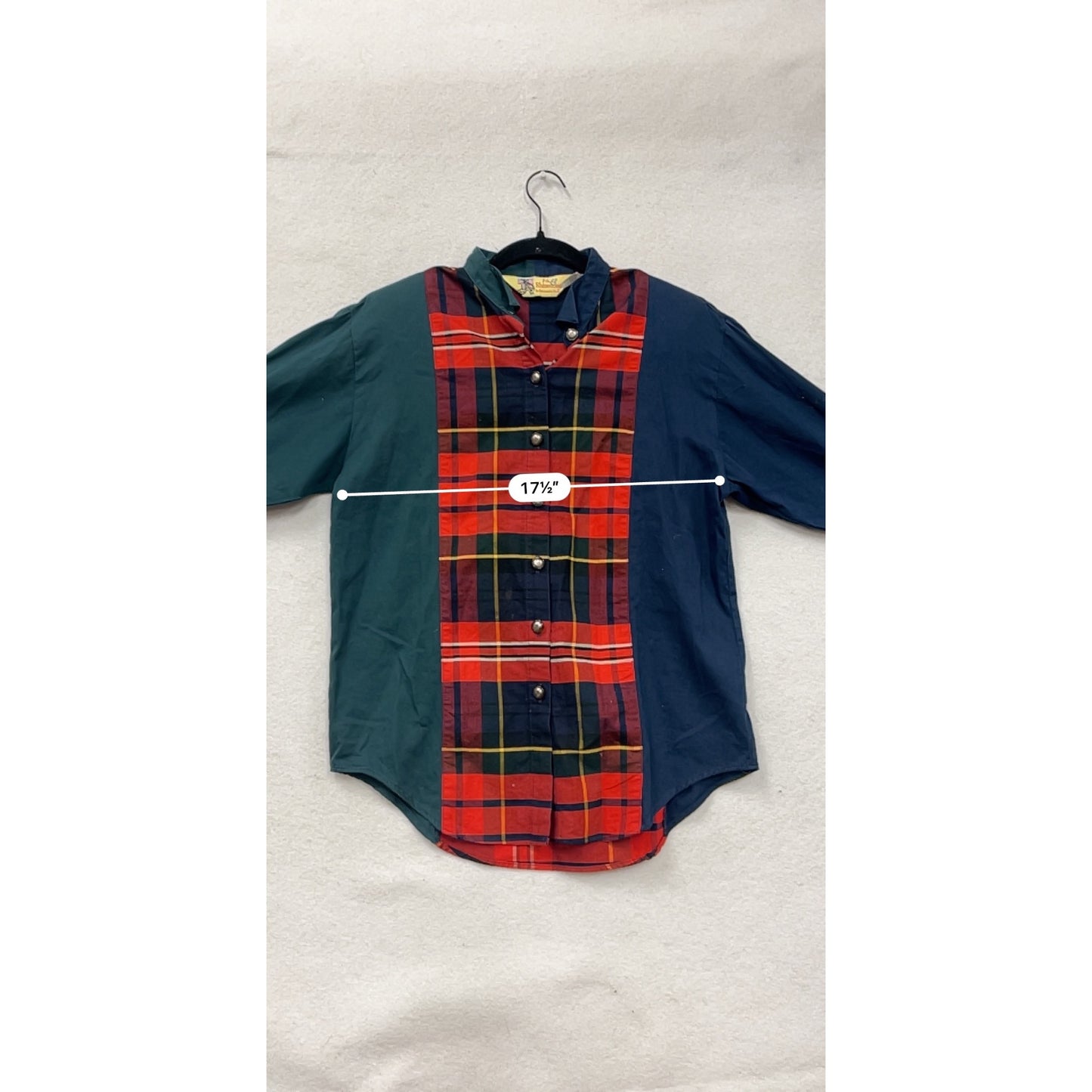Vintage P.S. Rhinestones Womens Plaid & Solid Button-Up Shirt #28A