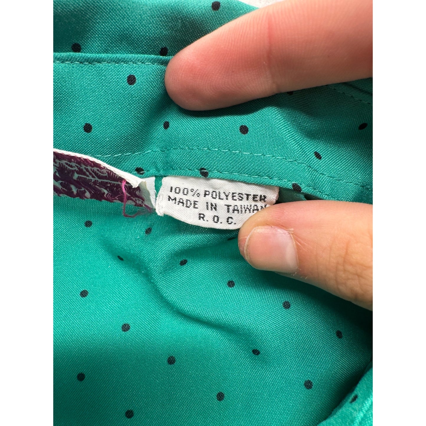 Vintage Lady Manhattan Green Polka Dot Blouse Size 16 Long Sleeve #7976