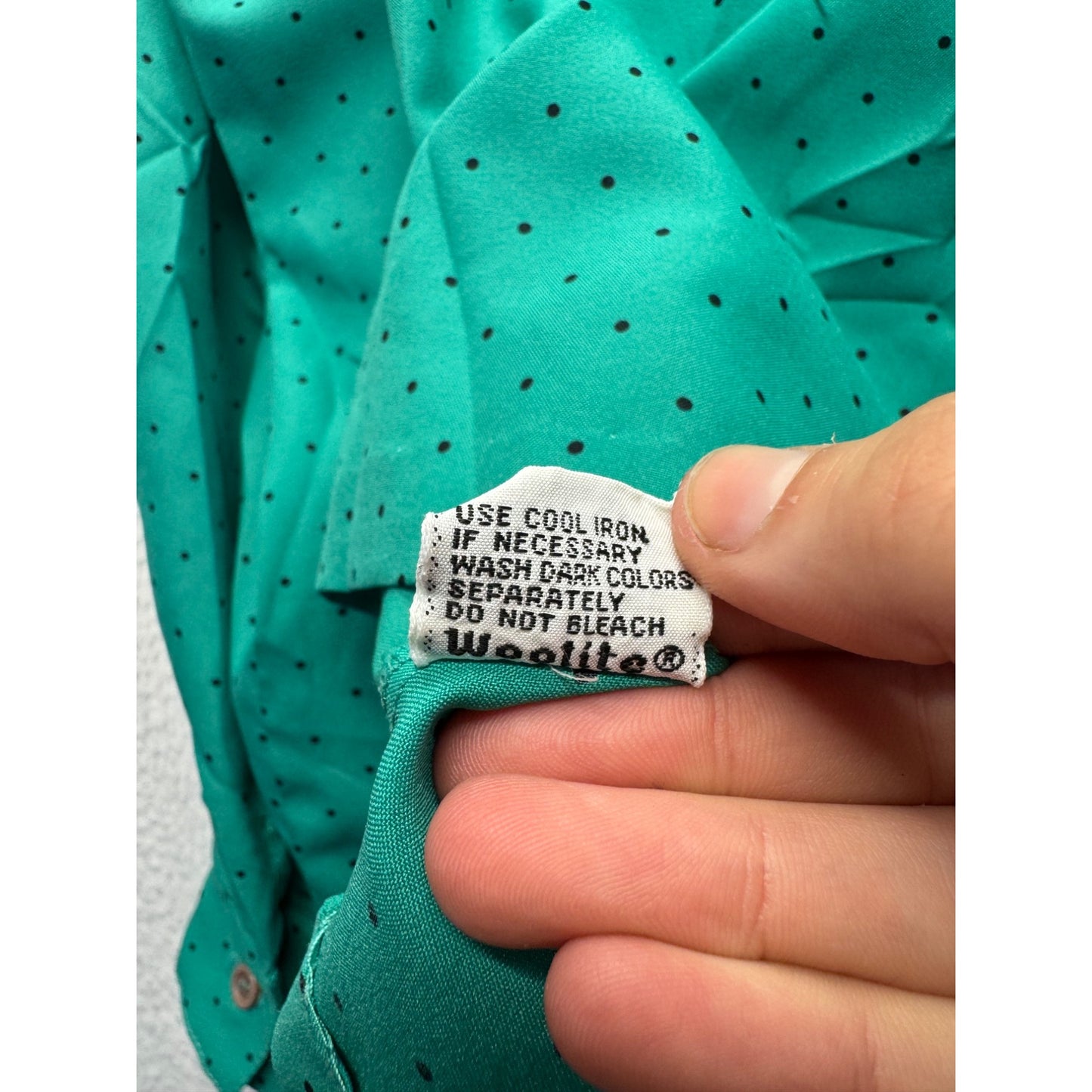 Vintage Lady Manhattan Green Polka Dot Blouse Size 16 Long Sleeve #7976