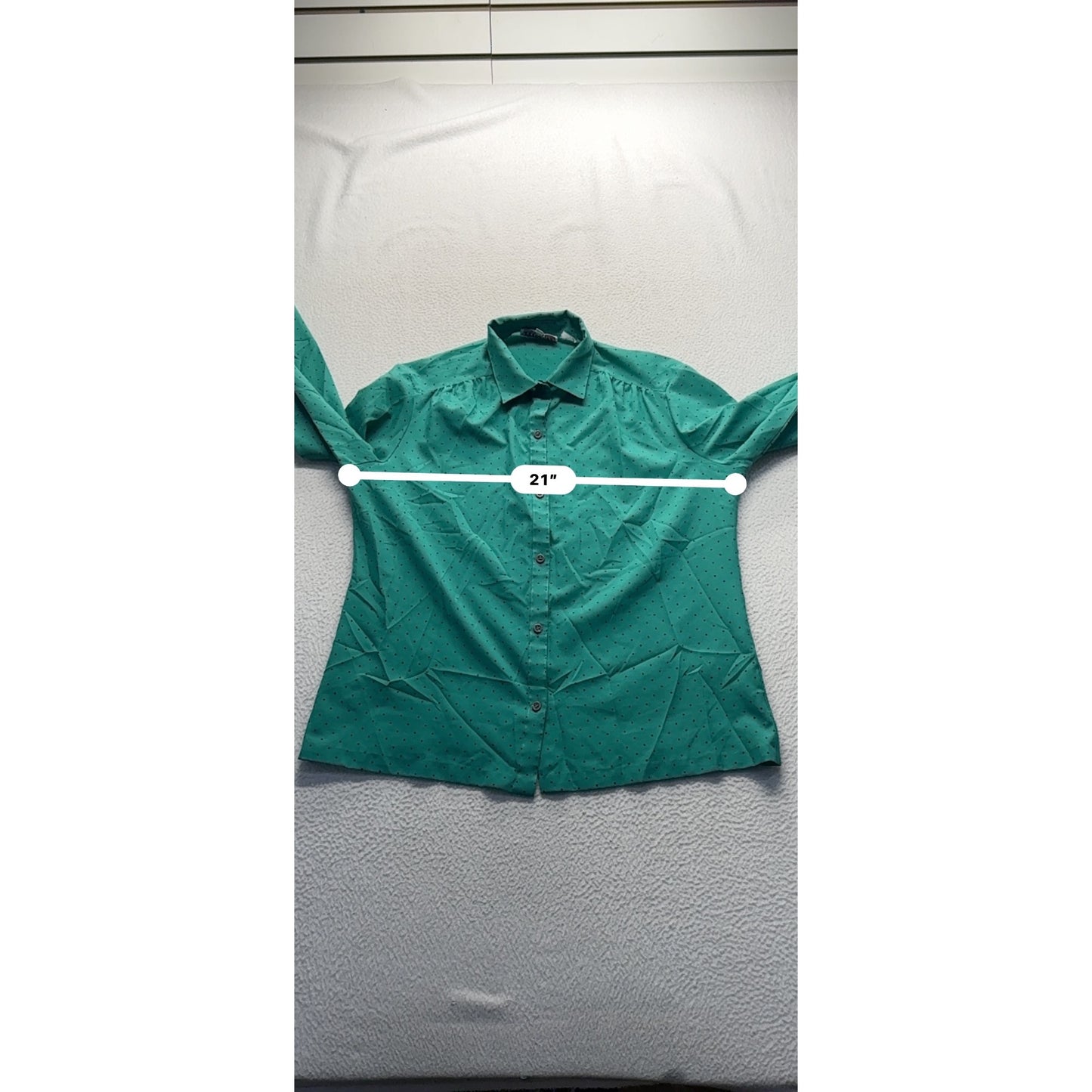 Vintage Lady Manhattan Green Polka Dot Blouse Size 16 Long Sleeve #7976