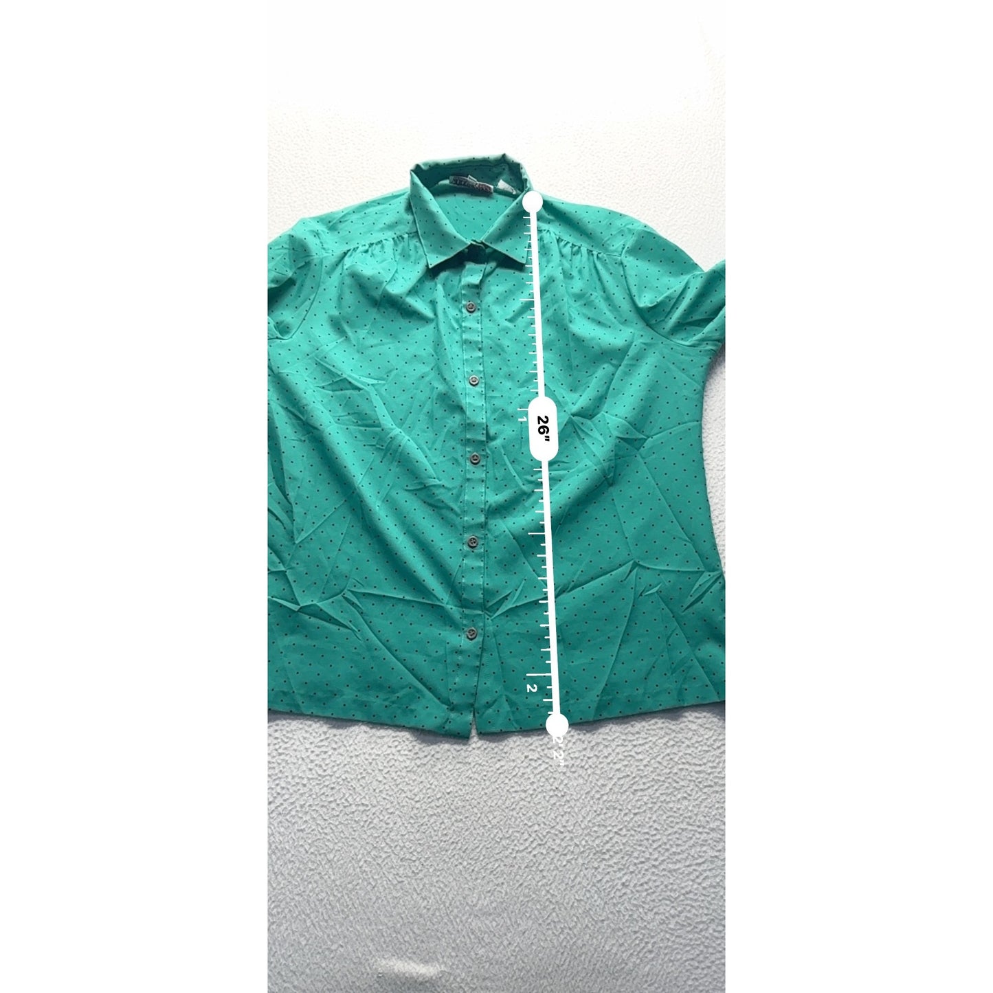 Vintage Lady Manhattan Green Polka Dot Blouse Size 16 Long Sleeve #7976