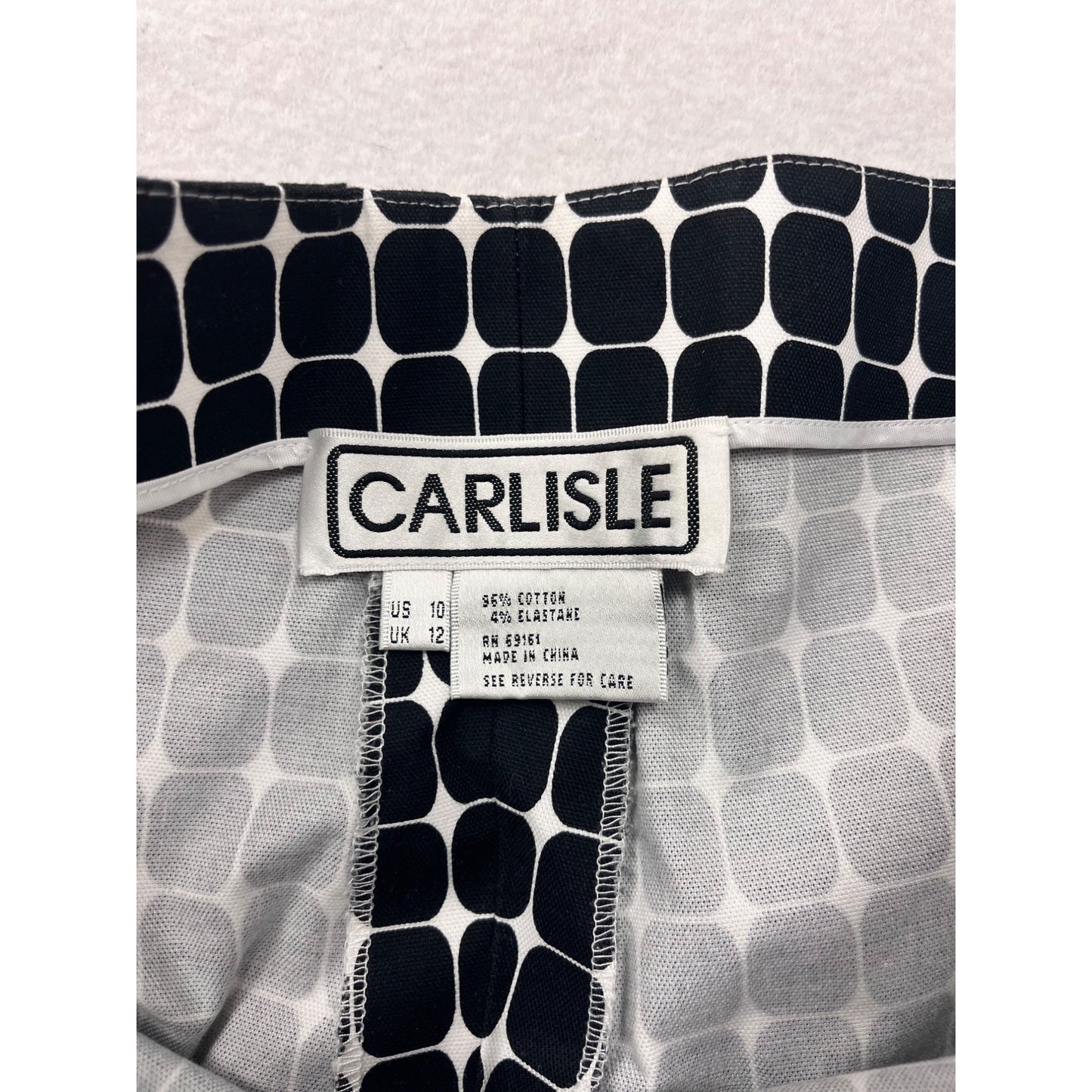 Carlisle Womens Black & White Checkered Pants Size 10 Cotton Stretch Slim Fit Casual Style #6854
