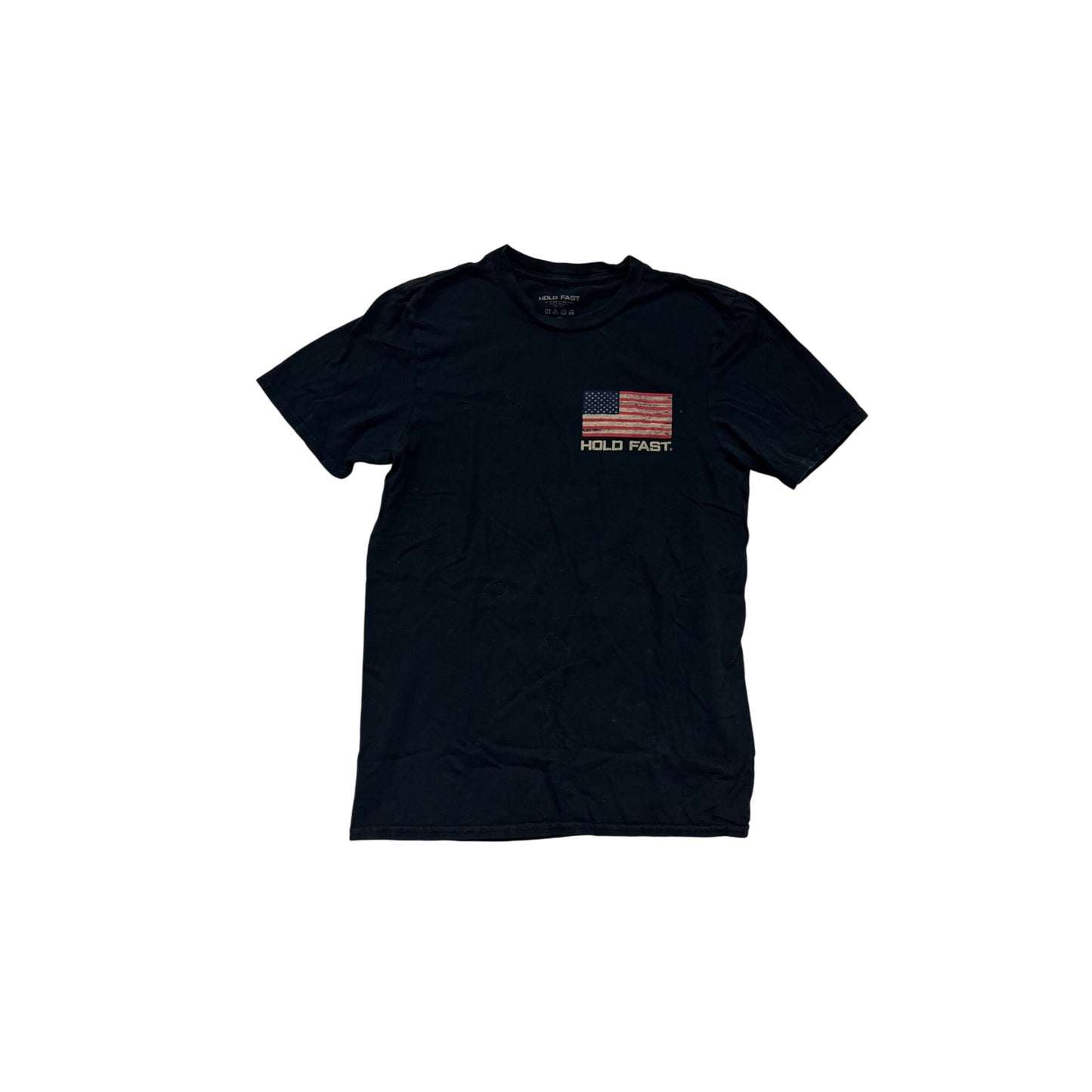 Hold Fast Mens Medium Black T-Shirt With American Flag Graphics #75A