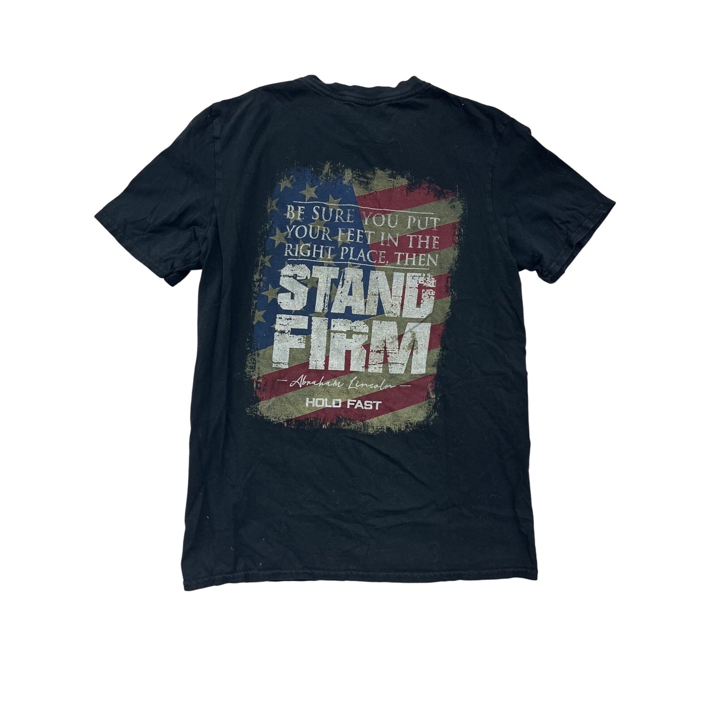 Hold Fast Mens Medium Black T-Shirt With American Flag Graphics #75A
