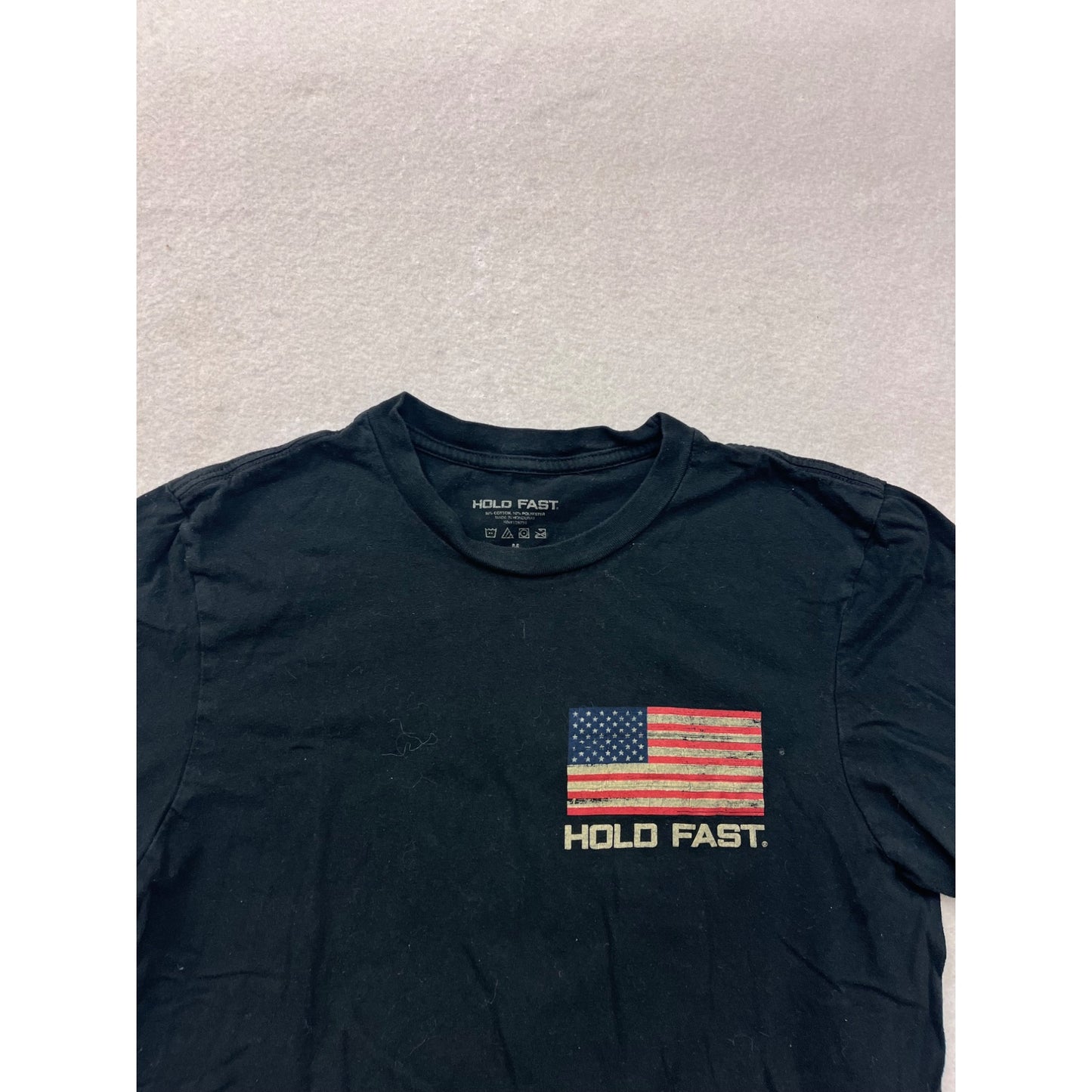 Hold Fast Mens Medium Black T-Shirt With American Flag Graphics #75A