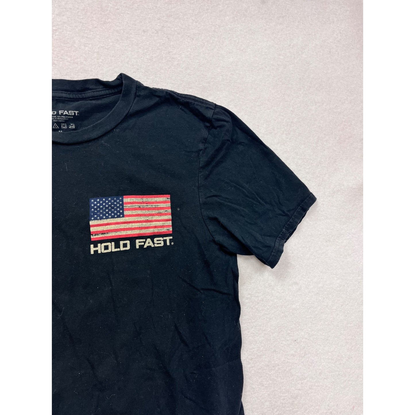 Hold Fast Mens Medium Black T-Shirt With American Flag Graphics #75A
