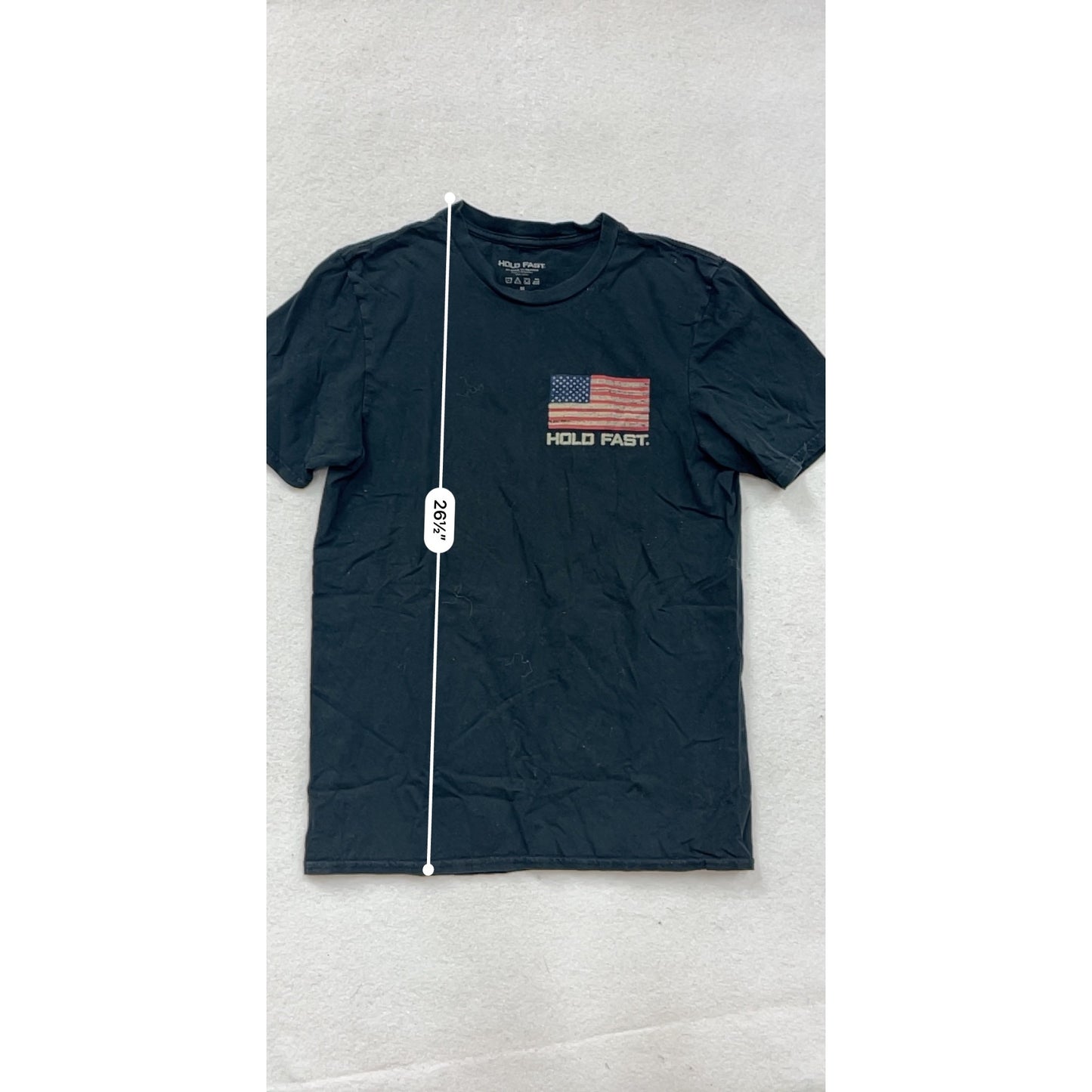 Hold Fast Mens Medium Black T-Shirt With American Flag Graphics #75A