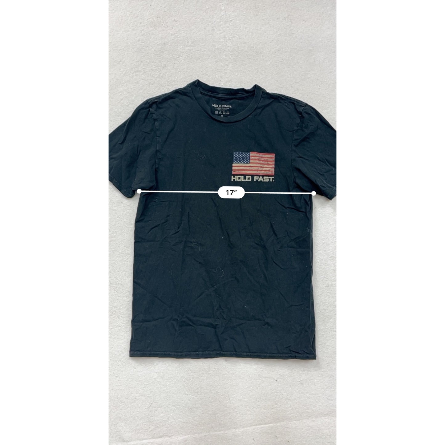 Hold Fast Mens Medium Black T-Shirt With American Flag Graphics #75A