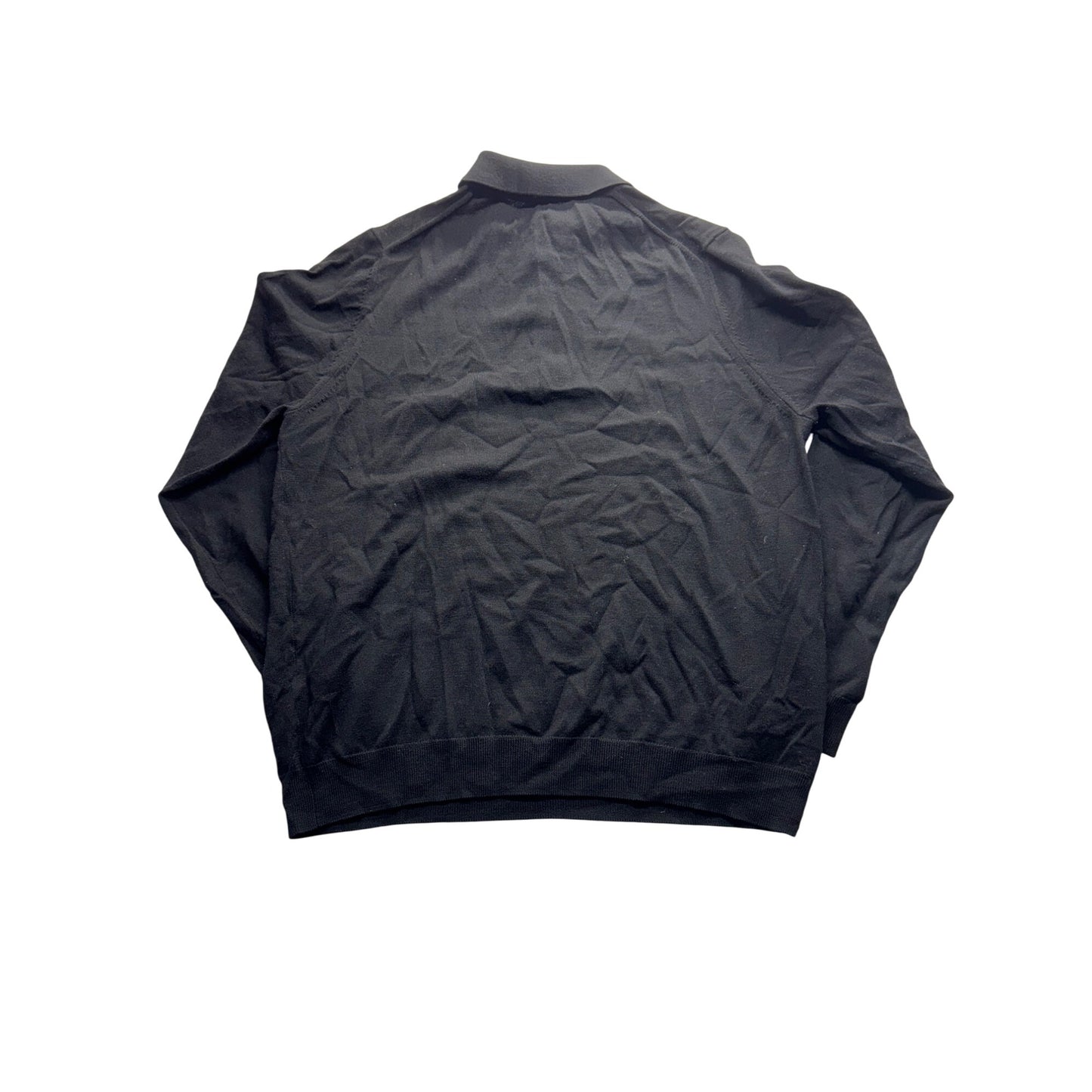 Nordstrom Mens Black Long-Sleeve Polo Shirt L 100% Extra Fine Merino Wool #7842