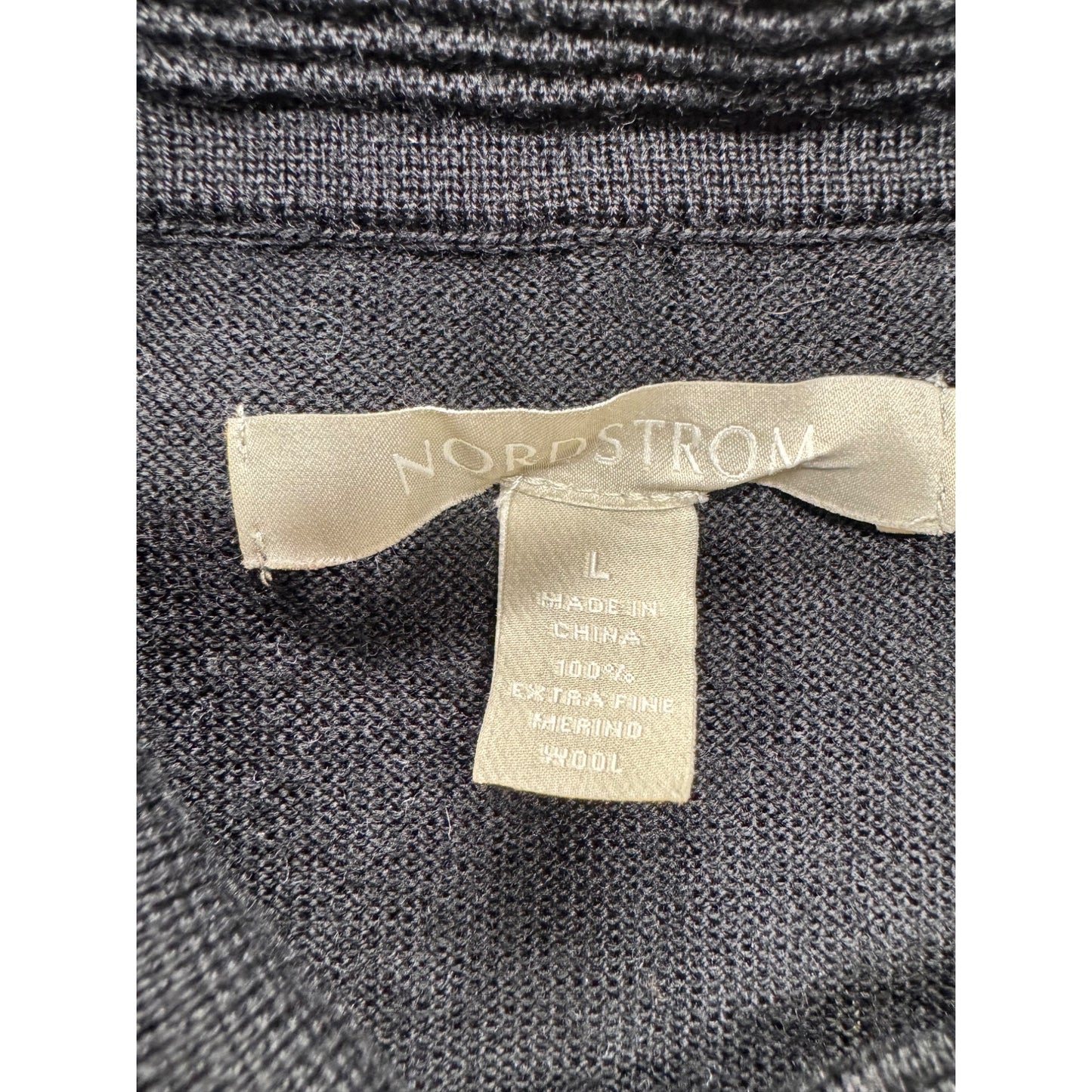 Nordstrom Mens Black Long-Sleeve Polo Shirt L 100% Extra Fine Merino Wool #7842
