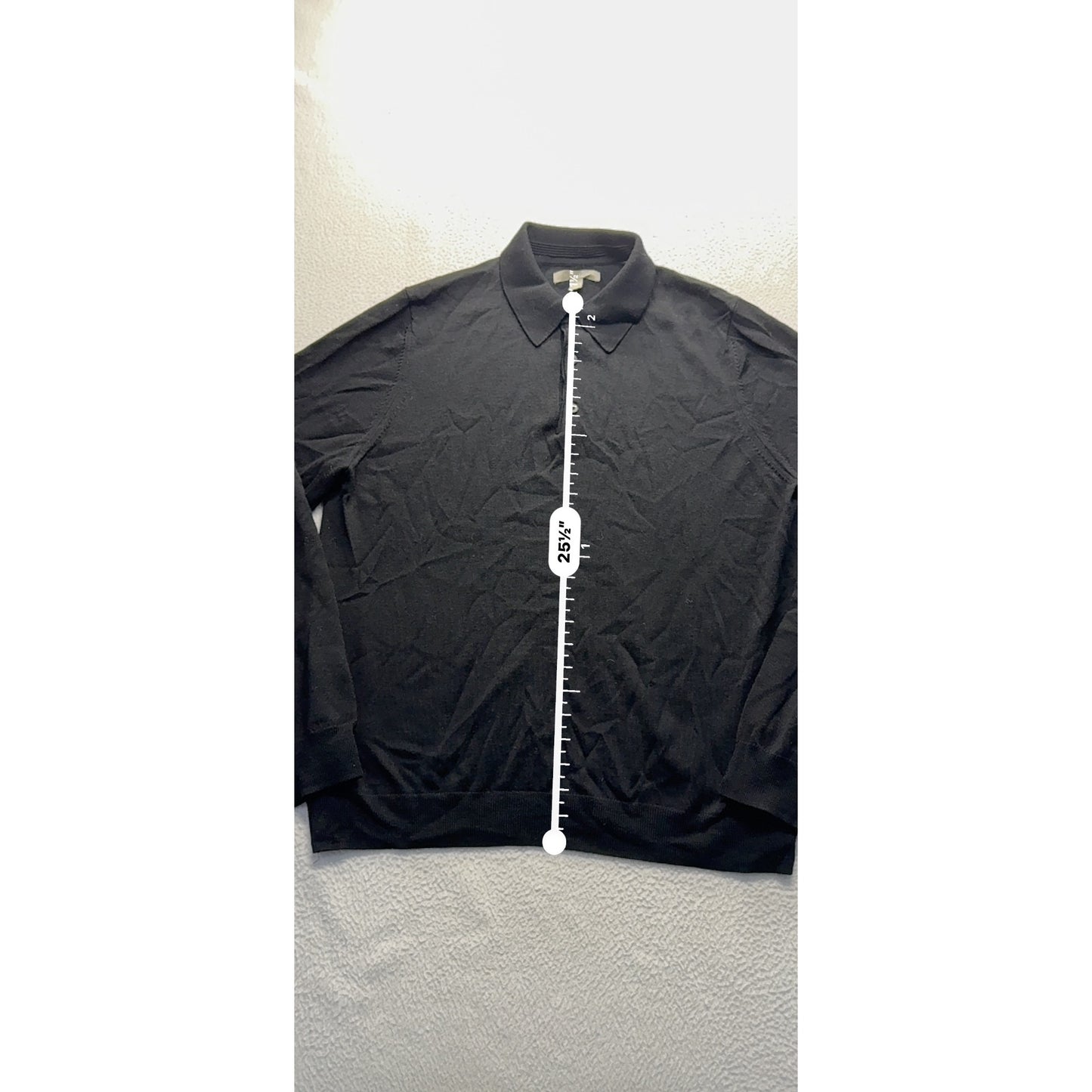 Nordstrom Mens Black Long-Sleeve Polo Shirt L 100% Extra Fine Merino Wool #7842