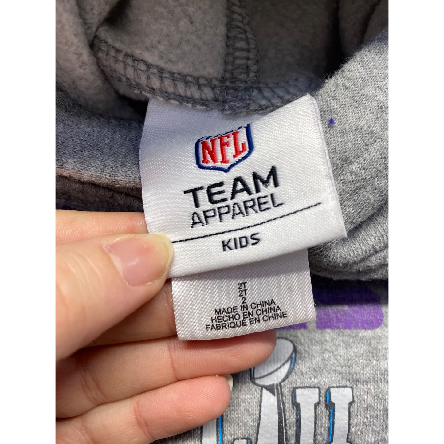 NFL Team Apparel Kids Super Bowl Minnesota LII Gray Hoodie 2T #7219