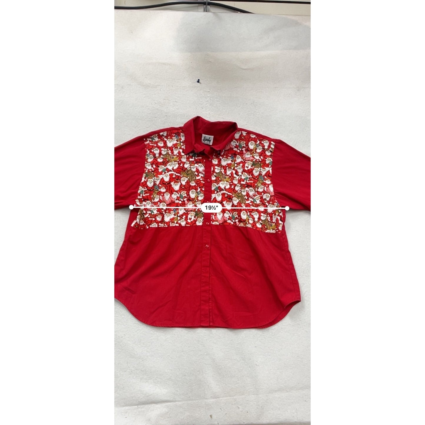 Vintage Tapestry Red Santa Print Button-Up Shirt Short Sleeve XL #105C