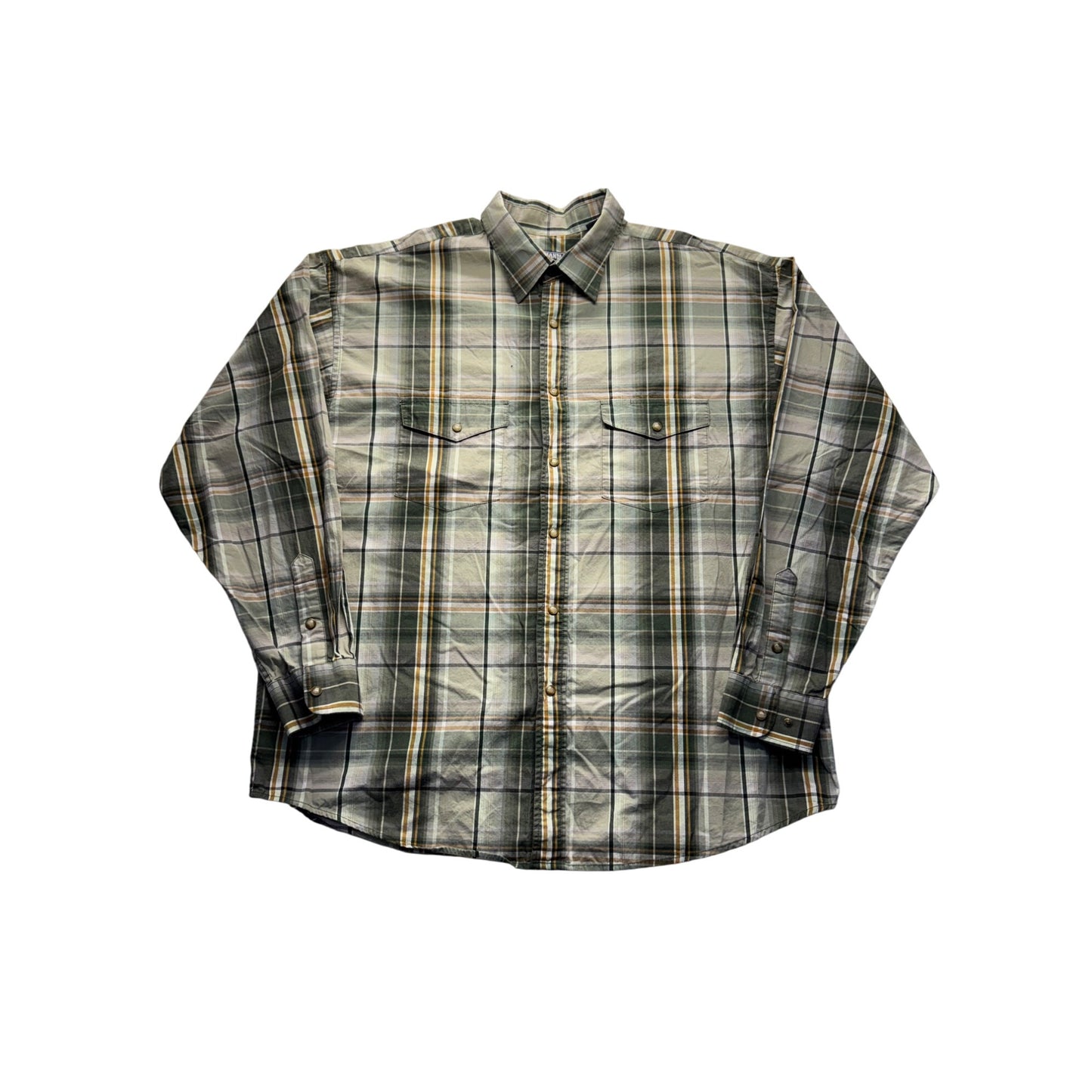 Panhandle Slim Long Sleeve Plaid Shirt X-Large Green & Brown Cotton #7983