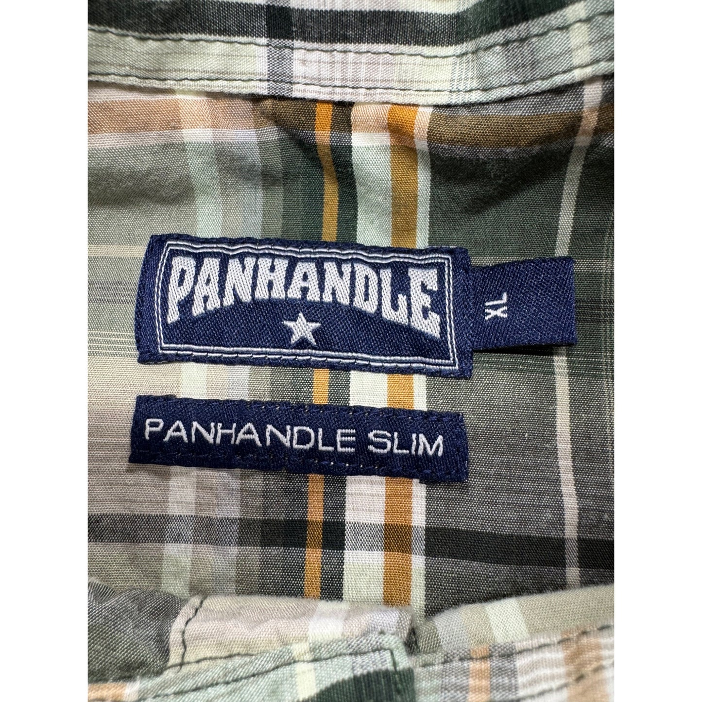 Panhandle Slim Long Sleeve Plaid Shirt X-Large Green & Brown Cotton #7983