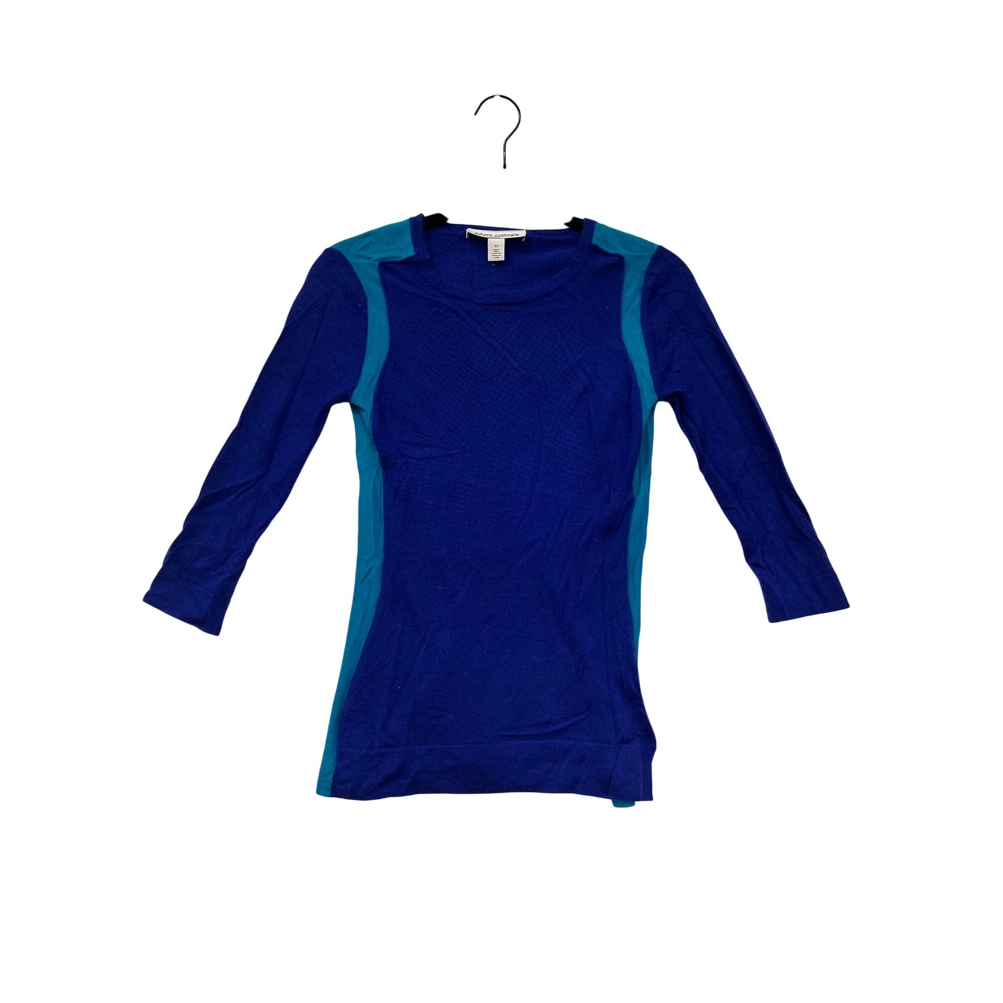 Autumn Cashmere Colorblock 3/4 Sleeve Womens Sweater XS Blue & Teal Soft Lightweight Knit #6878