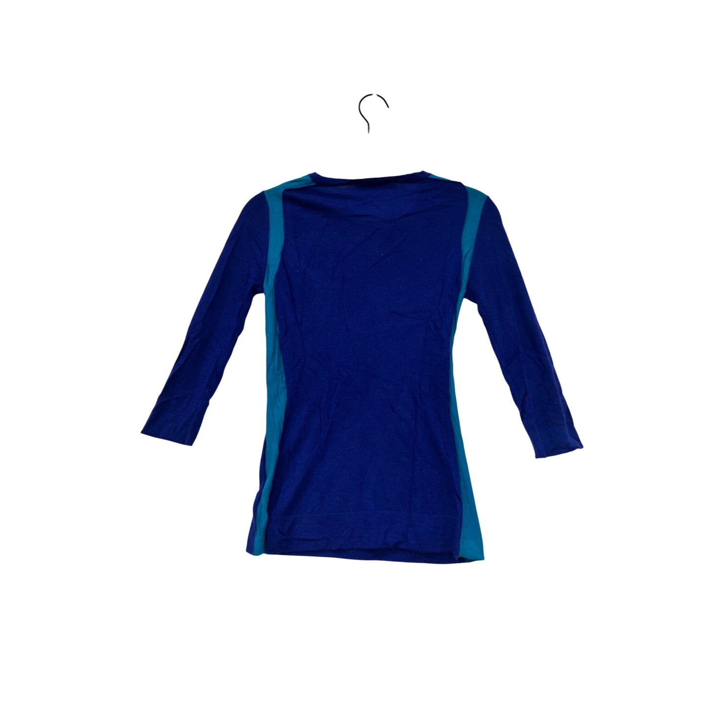 Autumn Cashmere Colorblock 3/4 Sleeve Womens Sweater XS Blue & Teal Soft Lightweight Knit #6878
