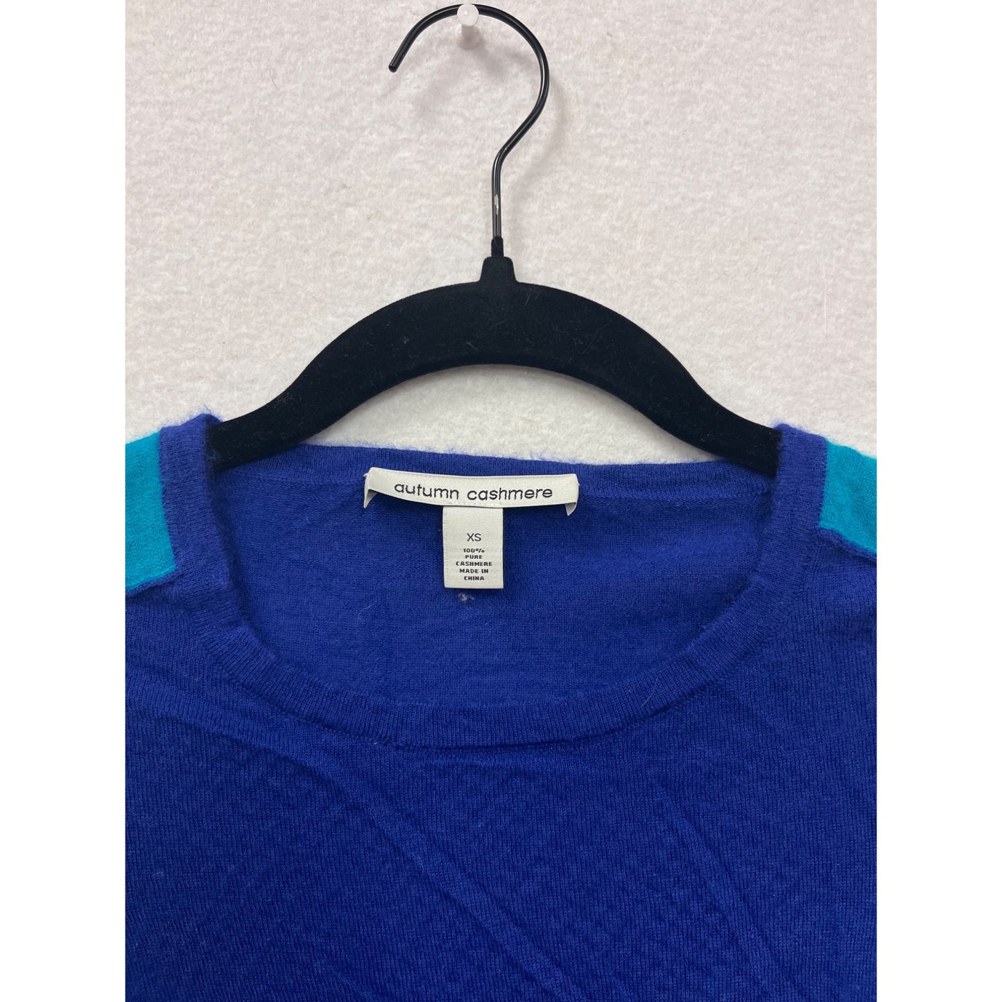 Autumn Cashmere Colorblock 3/4 Sleeve Womens Sweater XS Blue & Teal Soft Lightweight Knit #6878