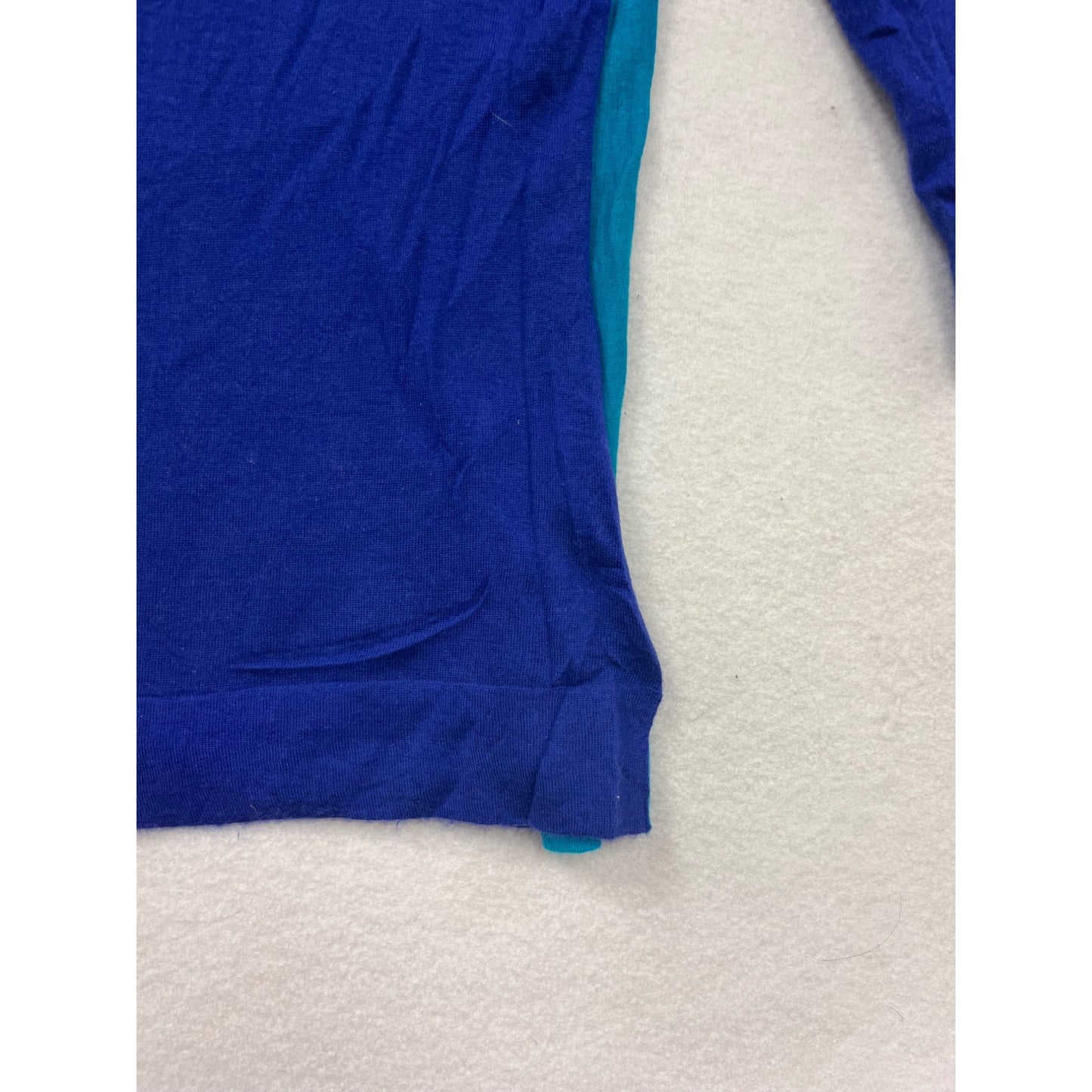 Autumn Cashmere Colorblock 3/4 Sleeve Womens Sweater XS Blue & Teal Soft Lightweight Knit #6878