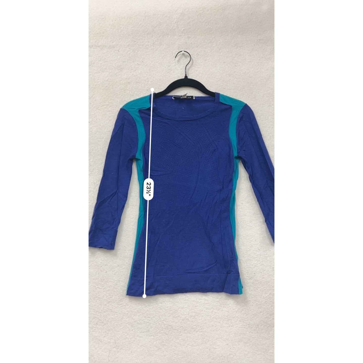 Autumn Cashmere Colorblock 3/4 Sleeve Womens Sweater XS Blue & Teal Soft Lightweight Knit #6878