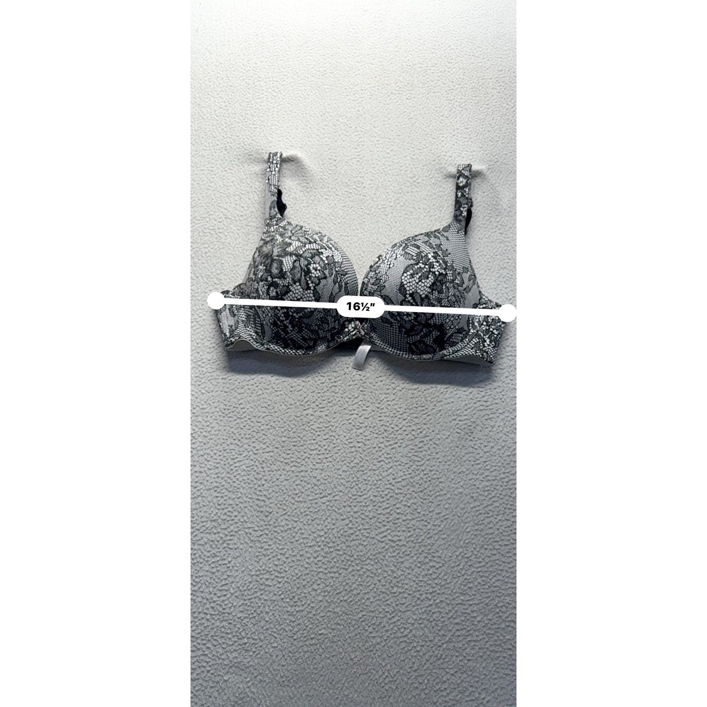 Cacique 40D Black & White Lace Boost Plunge Bra With Bow Accent #9600
